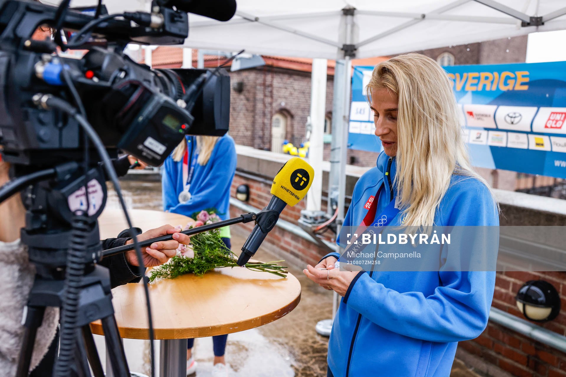 Sofia Jakobsson of Sweden at a press meet after their return from the Tokyo 2020 Olympic Games on August 7, 2021 in Tokyo.