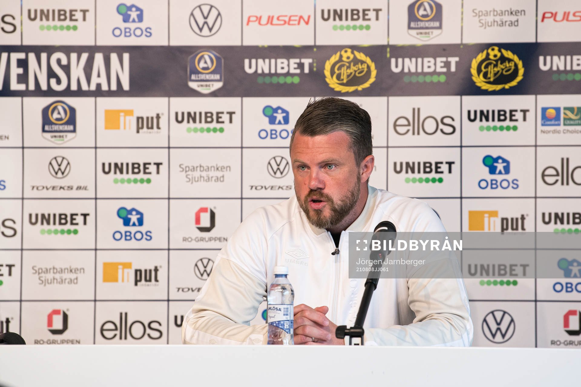 Elfsborgs manager Jimmy Thelin under presskonferensen efter fotbollsmatchen i Allsvenskan mellan Elfsborg och Degerfors den 8 augusti 2021 i Borås.