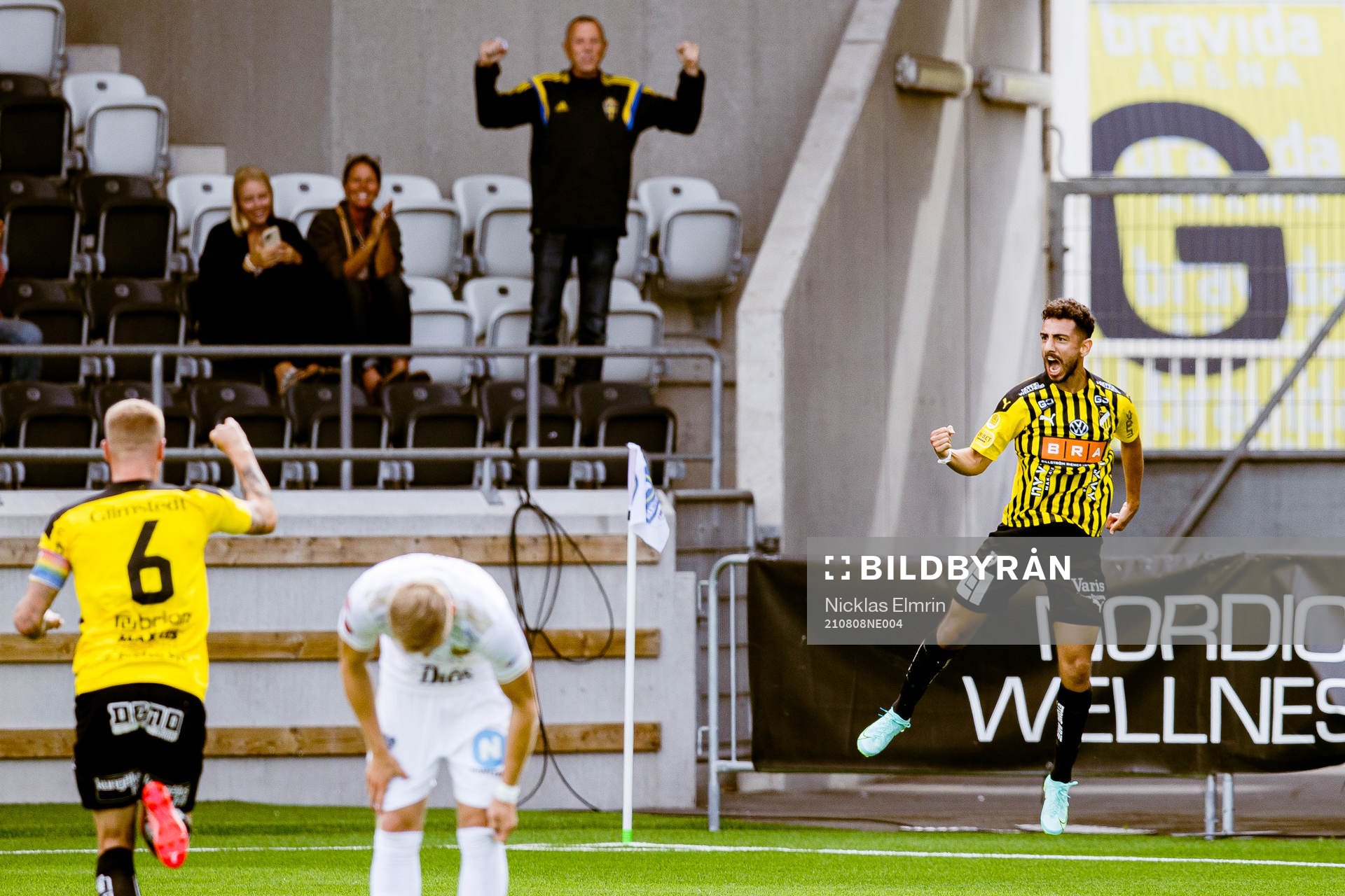 Häckens Daleho Irandust  jublar efter 1-0 under fotbollsmatchen i Allsvenskan mellan Häcken och Östersund den 8 augusti 2021 i Göteborg. 