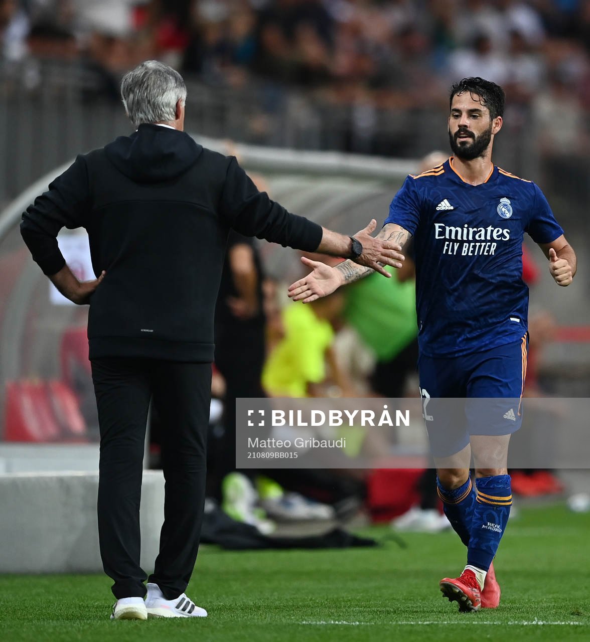 Carlo Ancelotti coach of Real Madrid and Isco of Real Madrid