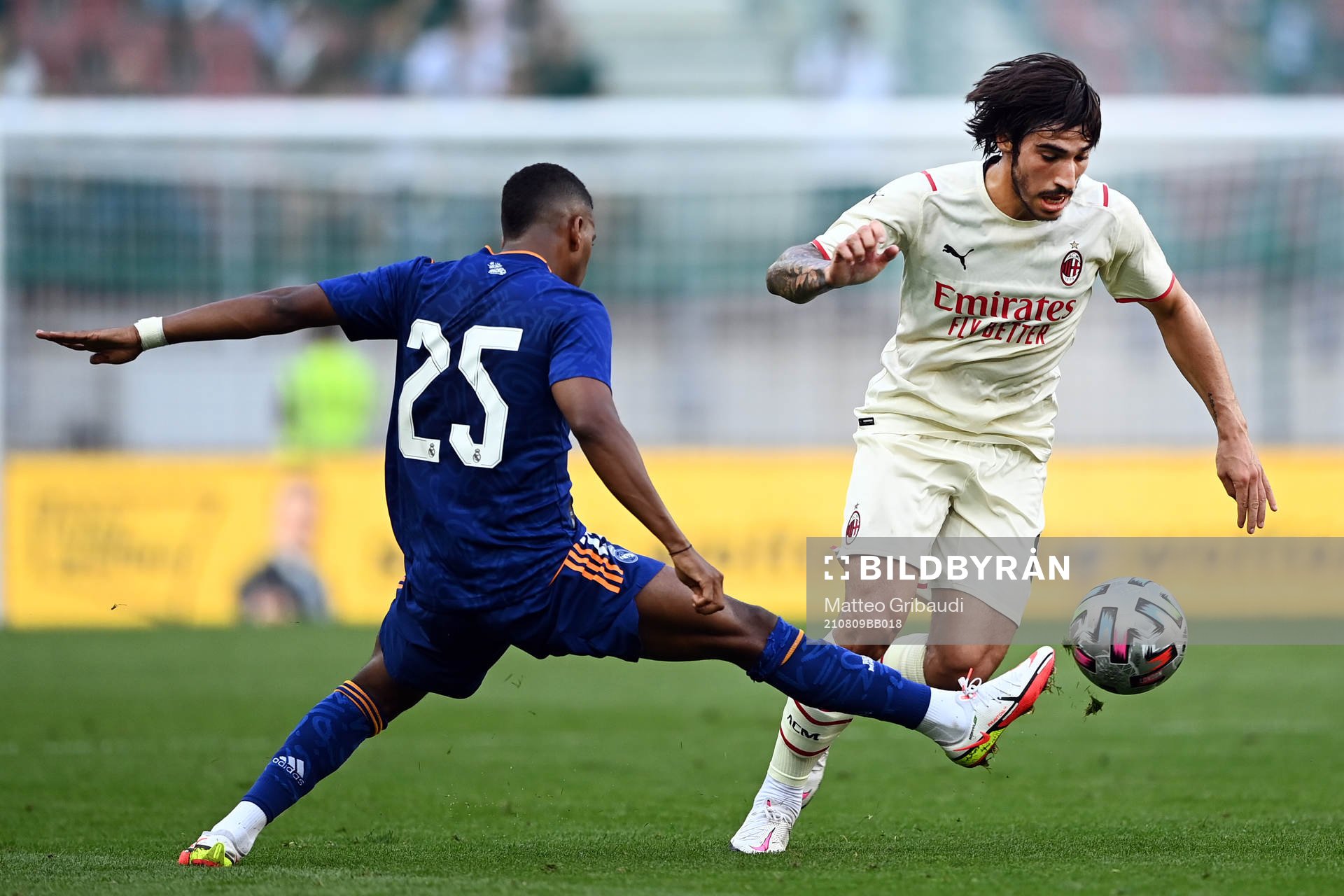 Sandro Tonali of Milan Rodrygo Silva of Real Madrid
