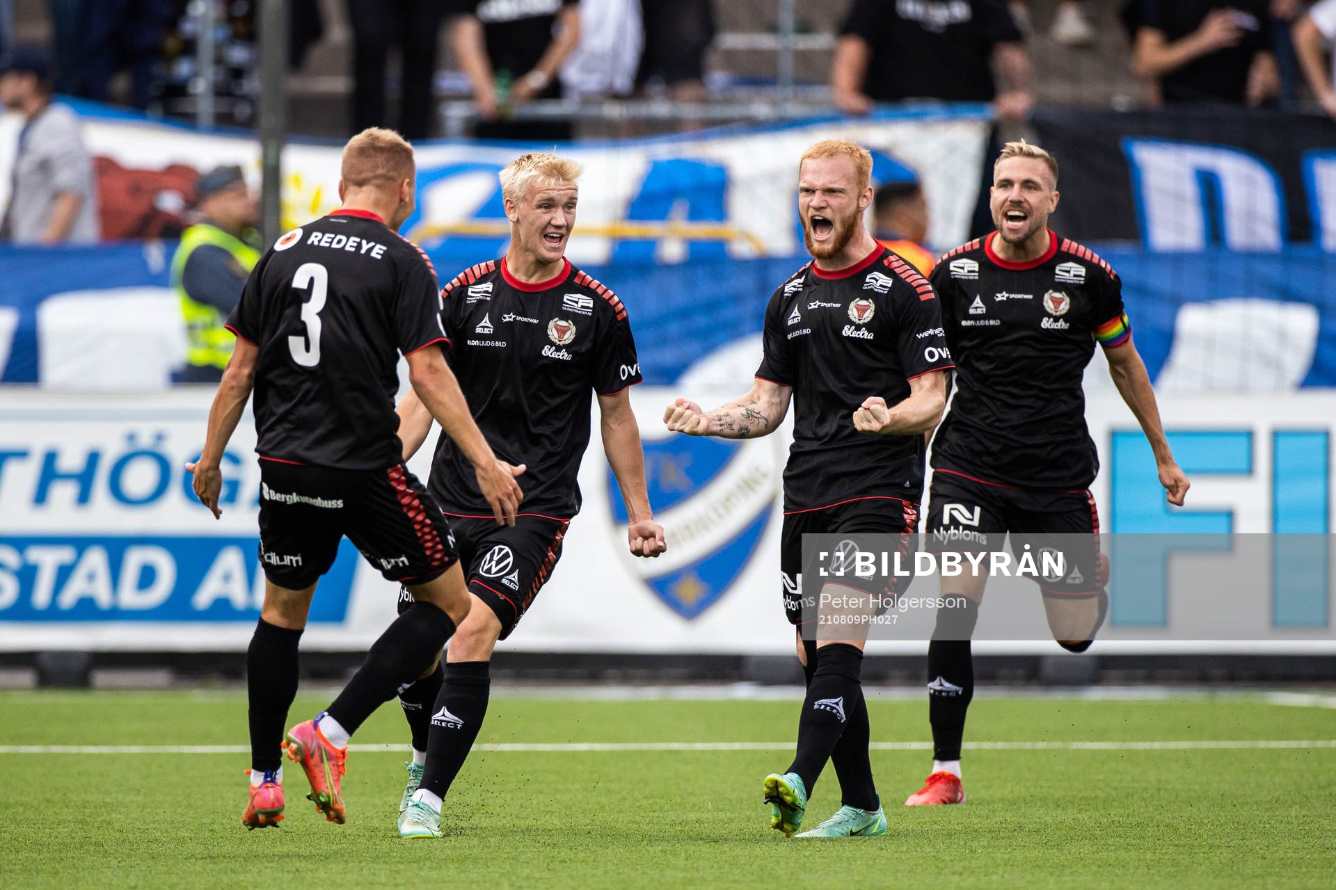 Kalmars Nils Fröling jublar efter 0-1 under fotbollsmatchen i Allsvenskan mellan IFK Norrköping och Kalmar den 9 augusti 2021 i Norrköping.
