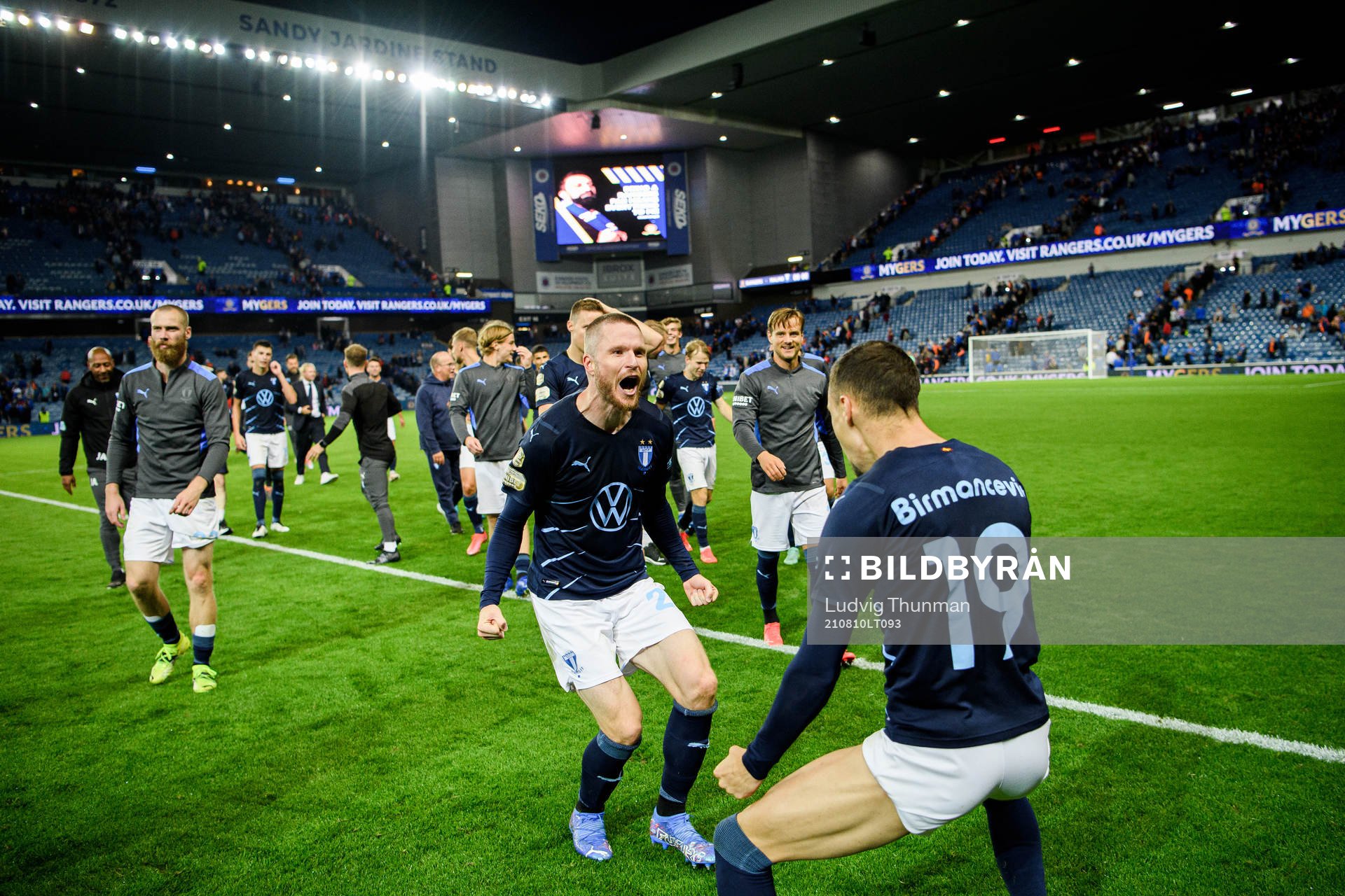 Lasse Nielsen and Veljko Birmancevic of Malmö FF celebrate
