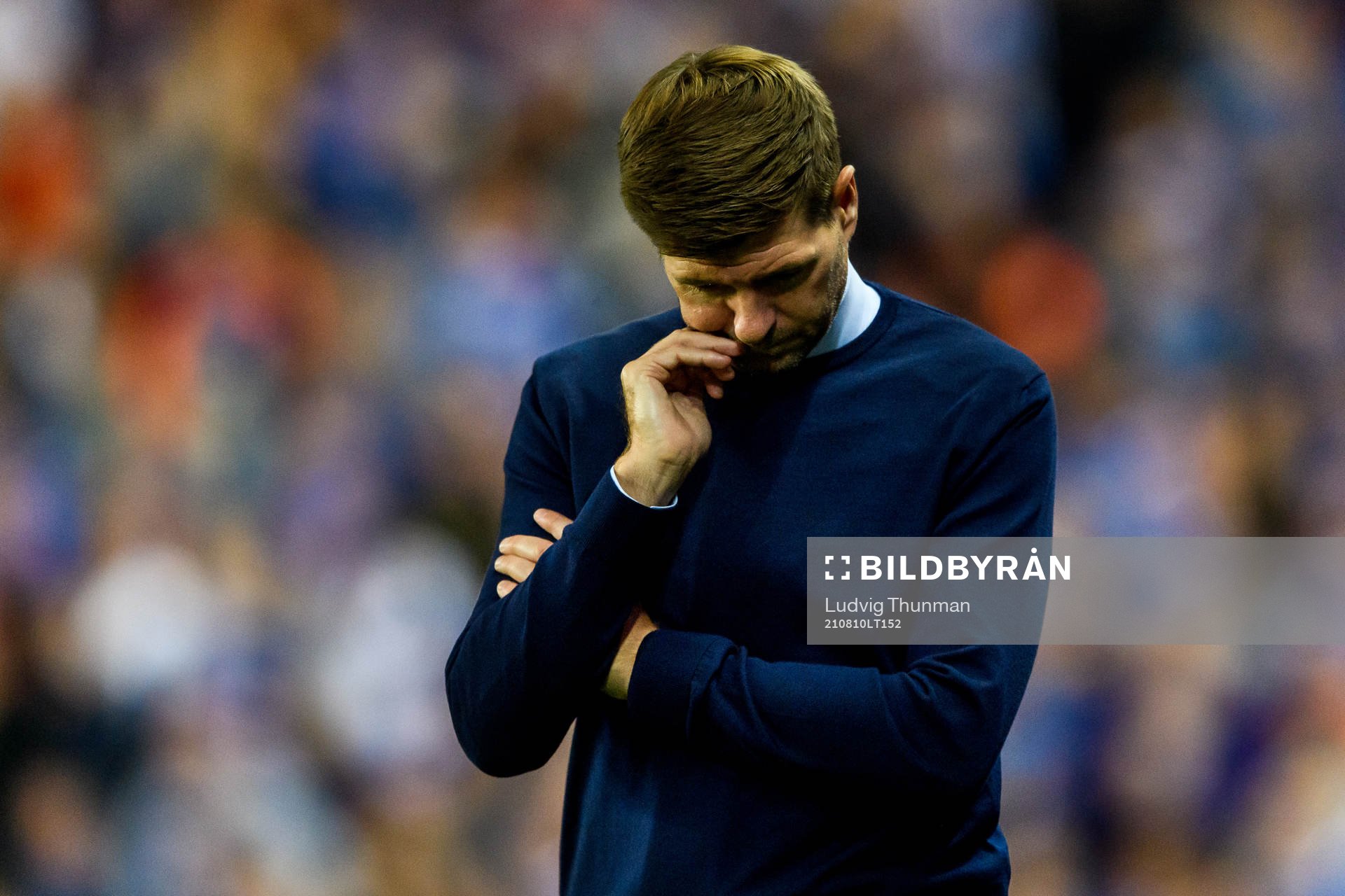 Steven Gerrard, head coach of Rangers looks dejected