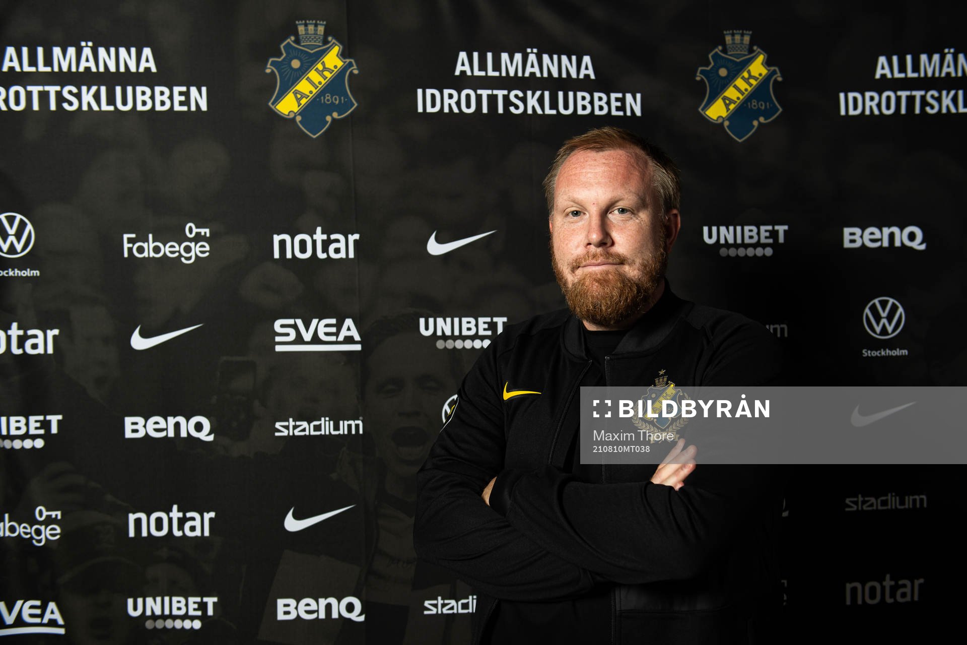 Johannes Wiklund, assisterande sportchef pojk/herr poserar för ett porträtt under en fotografering med AIK den 10 augusti 2021 i Stockholm. 