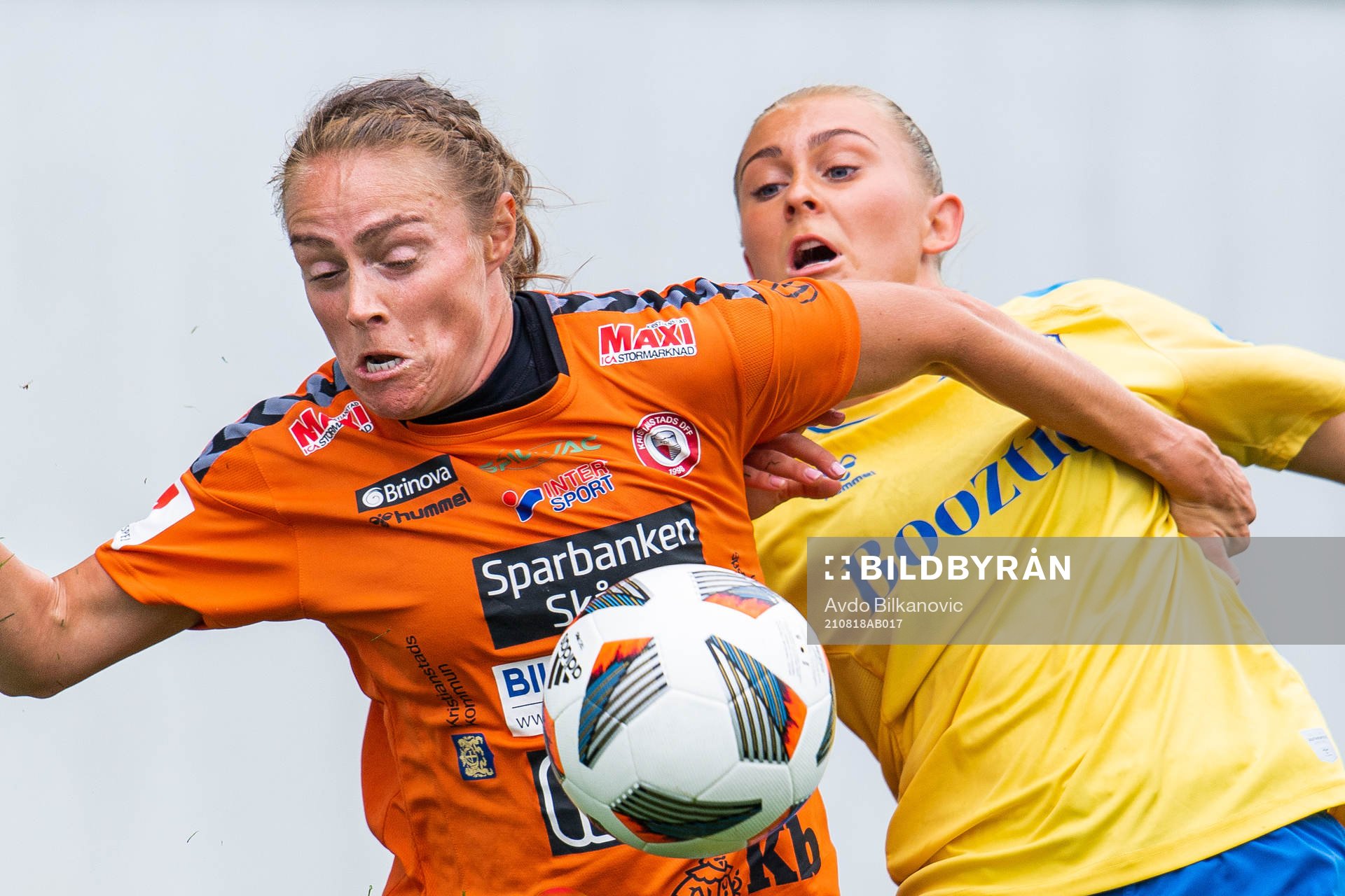 Sif Atladóttir of Kristianstad and Beatrice Persson of Bröndby during the Champions League qualifying football match between Bröndby and Kristianstad on August 18, 2021 in Kristianstad.
