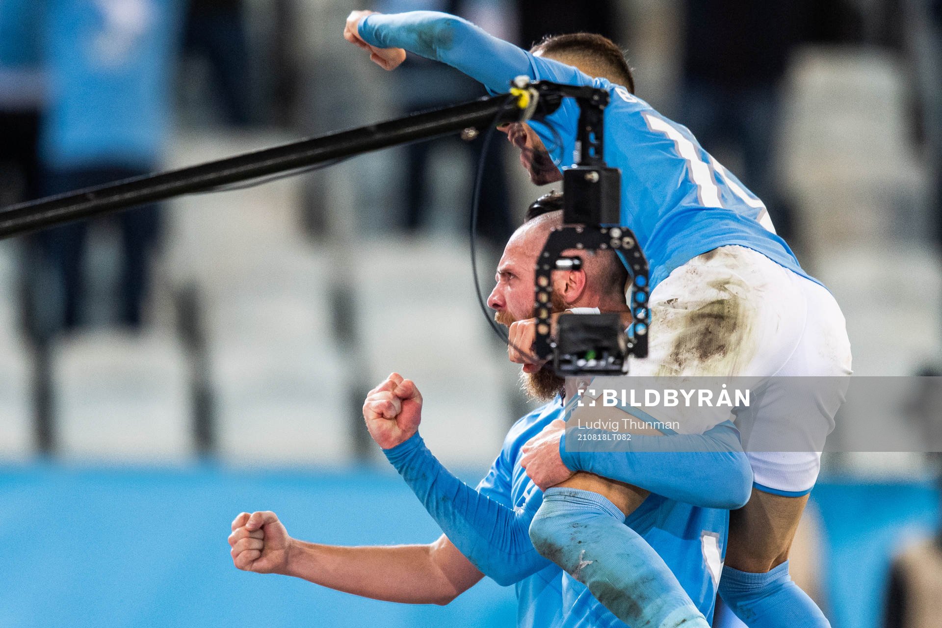 Jo Inge Berget of Malmö FF celebrates after scoring 2-0 during the UEFA Champions League playoff match between Malmö FF and Ludogorets on August 18, 2021 in Malmö.