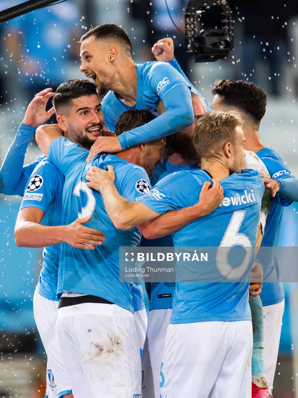 Jo Inge Berget of Malmö FF celebrates with Antonio Colak,