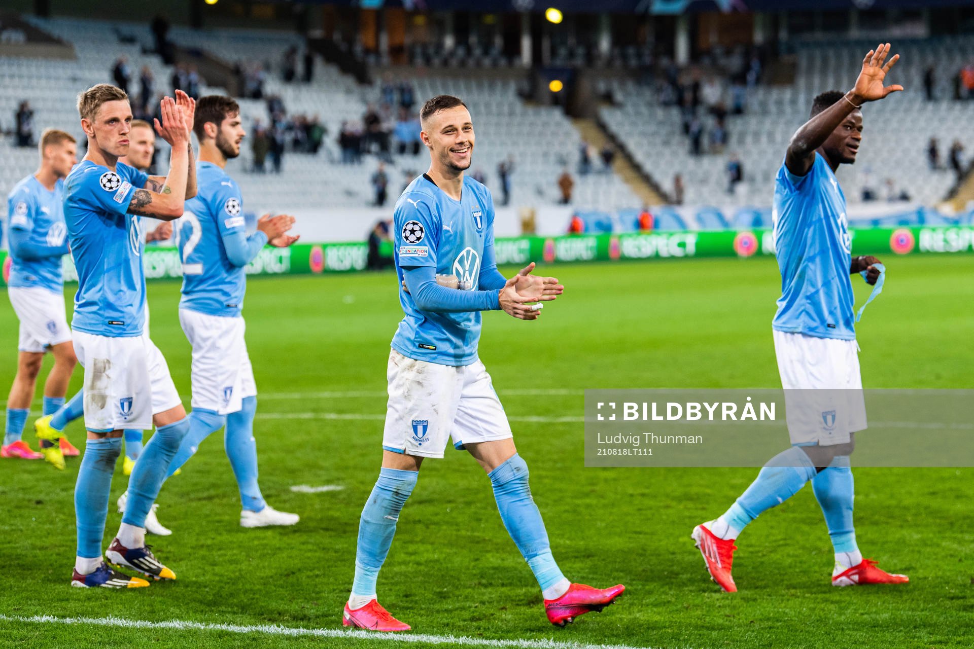 Veljko Birmancevic of Malmö FF celebrates after during the UEFA Champions League playoff match between Malmö FF and Ludogorets on August 18, 2021 in Malmö. 