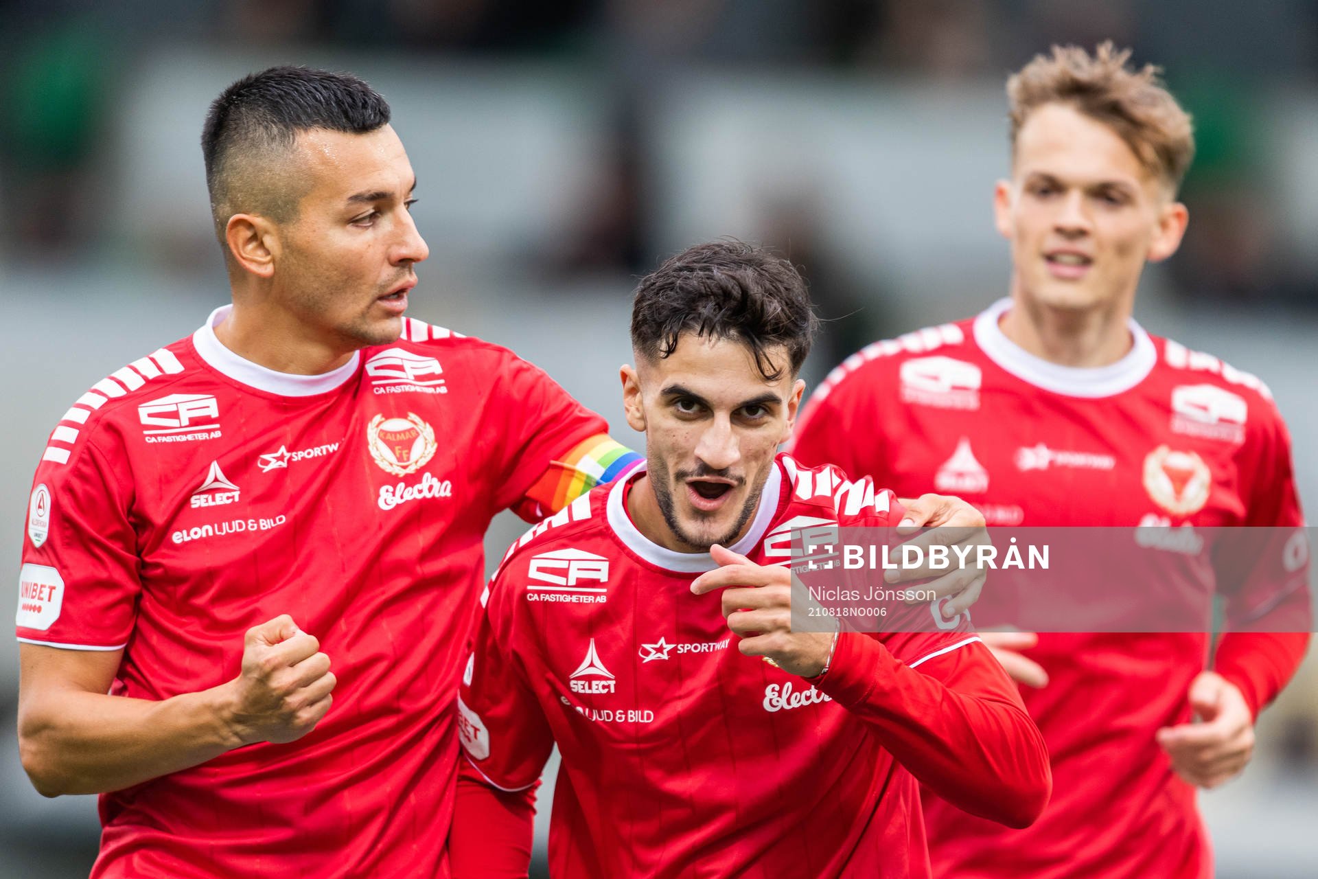 Kalmars Noah Shamoun jublar efter att han gjort 1-0 under fotbollsmatchen i Svenska Cupen mellan Lunds BK och Kalmar den 18 augusti 2021 i Lund.
