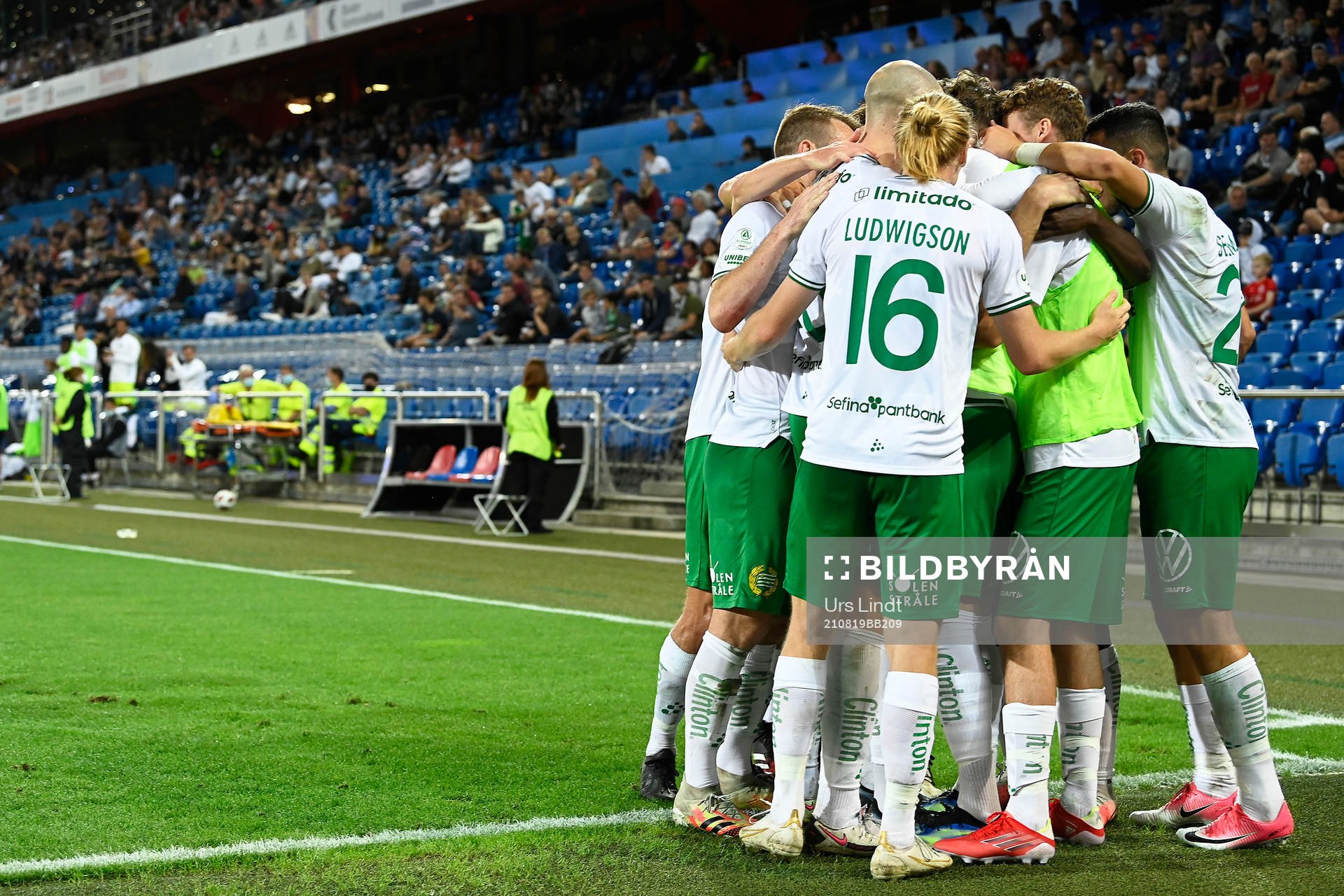 Abdul Khalili of Hammarby celebrate with teammates