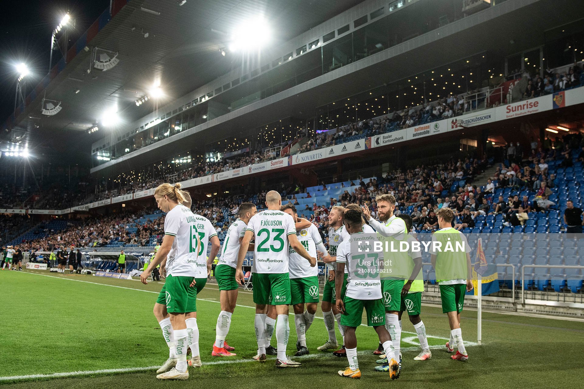 Abdul Khalili of Hammarby celebrate with teammates