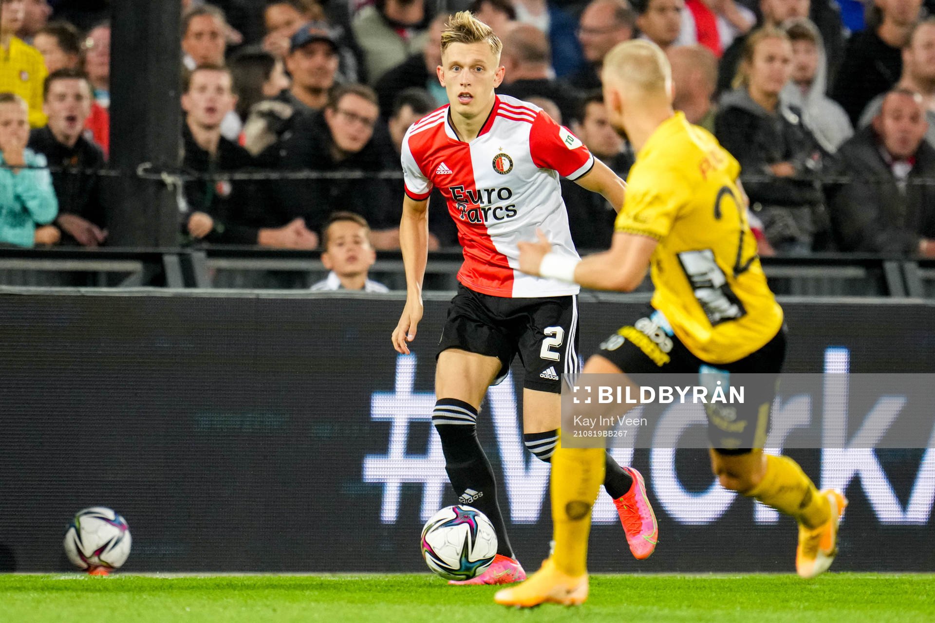 Marcus Pedersen of Feyenoord and Simon Beach of Elfsborg during the UEFA Conference League football match between Feyenoord and Elfsborg on August 19, 2021 in Rotterdam.