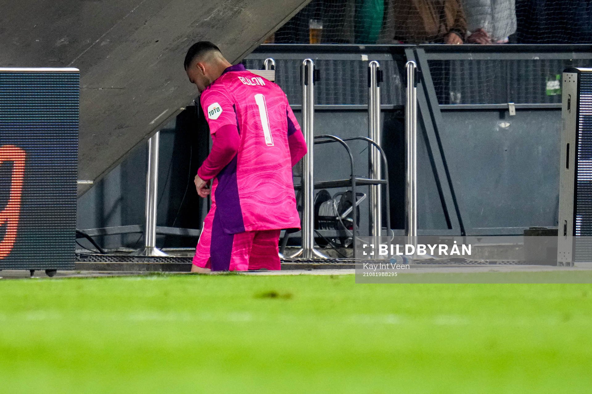 Goalkeeper Justin Bijlow of Feyenoord leaves the pitch