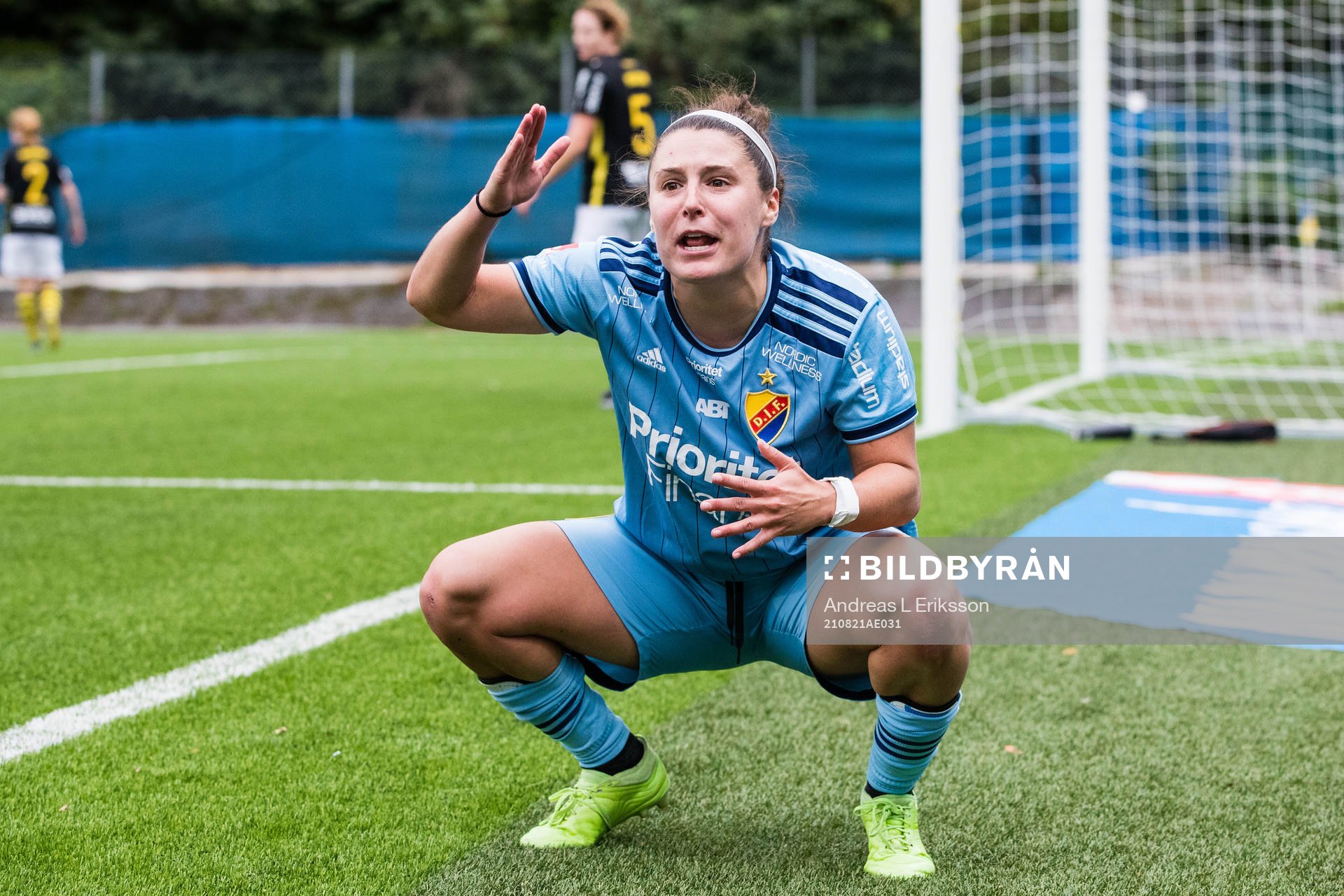 Djurgårdens Hayley Dowd reagerar under fotbollsmatchen i Damallsvenskan mellan AIK och Djurgården den 21 augusti 2021 i Stockholm. 