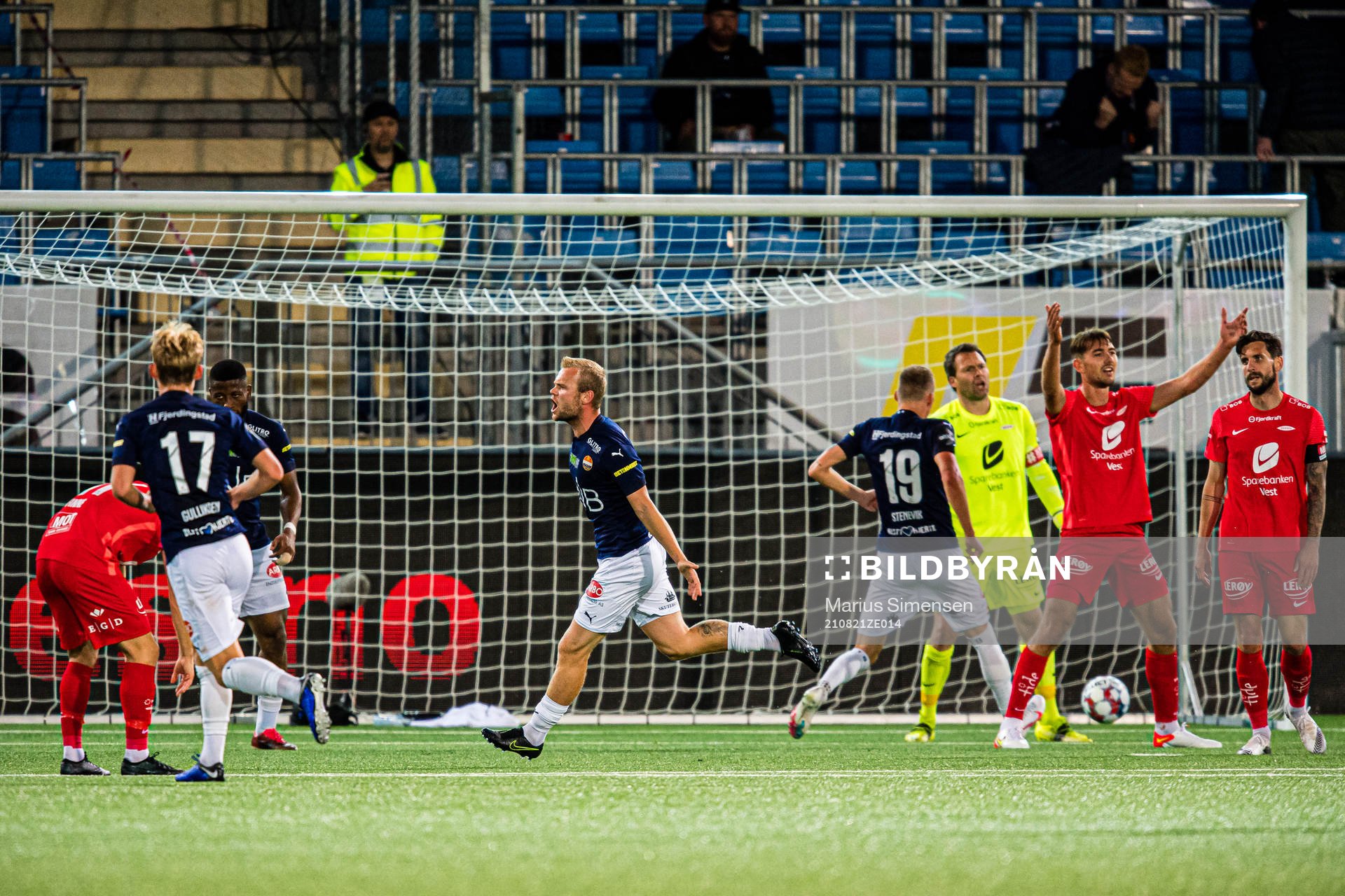 Herman Sørby Stengel of Strømsgodset celebrates after scoring the 1-1 goal during the Eliteserien match between Strømsgodset and Brann on August 21, 2021 in Drammen.