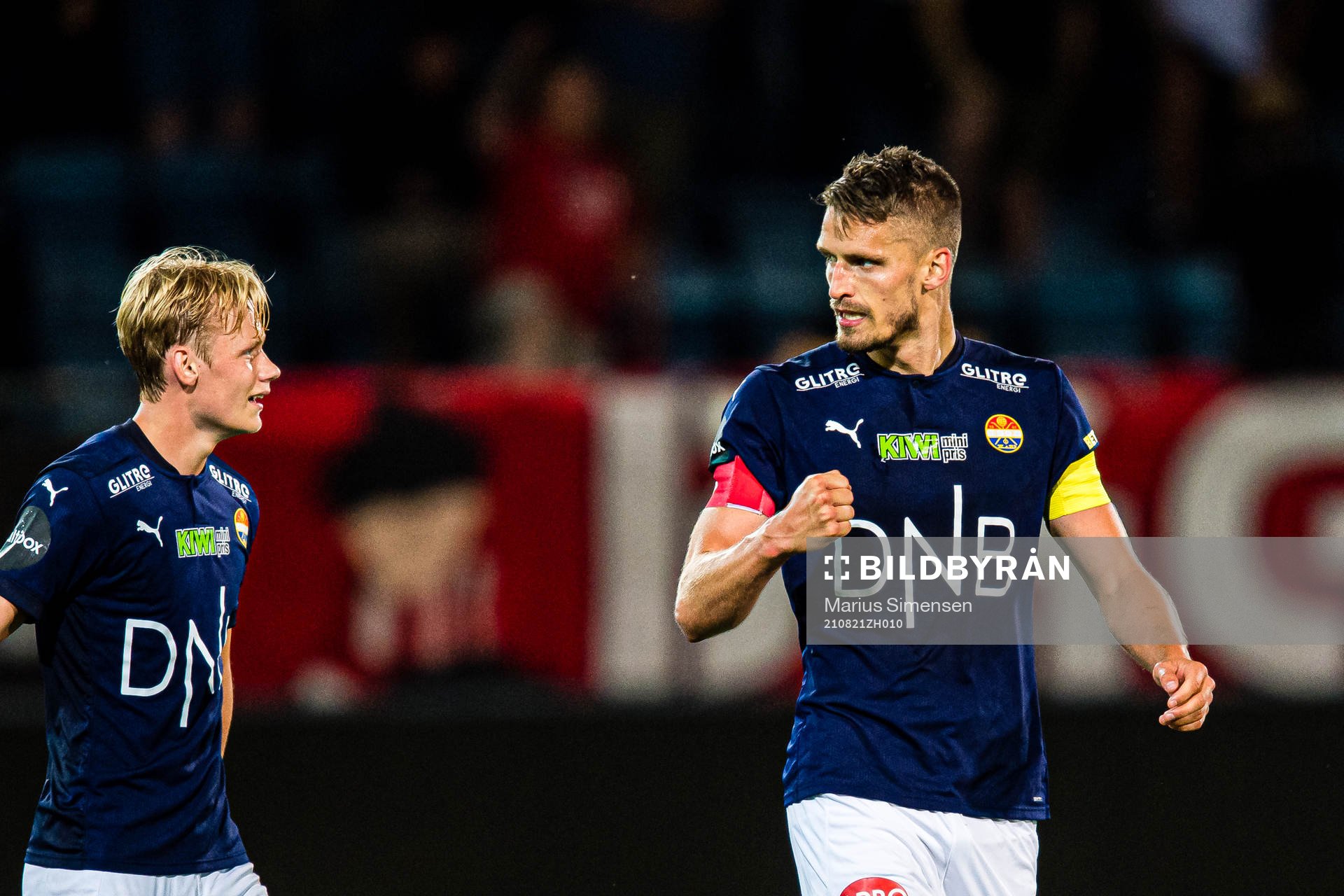 Gustav Valsvik of Strømsgodset celebrates