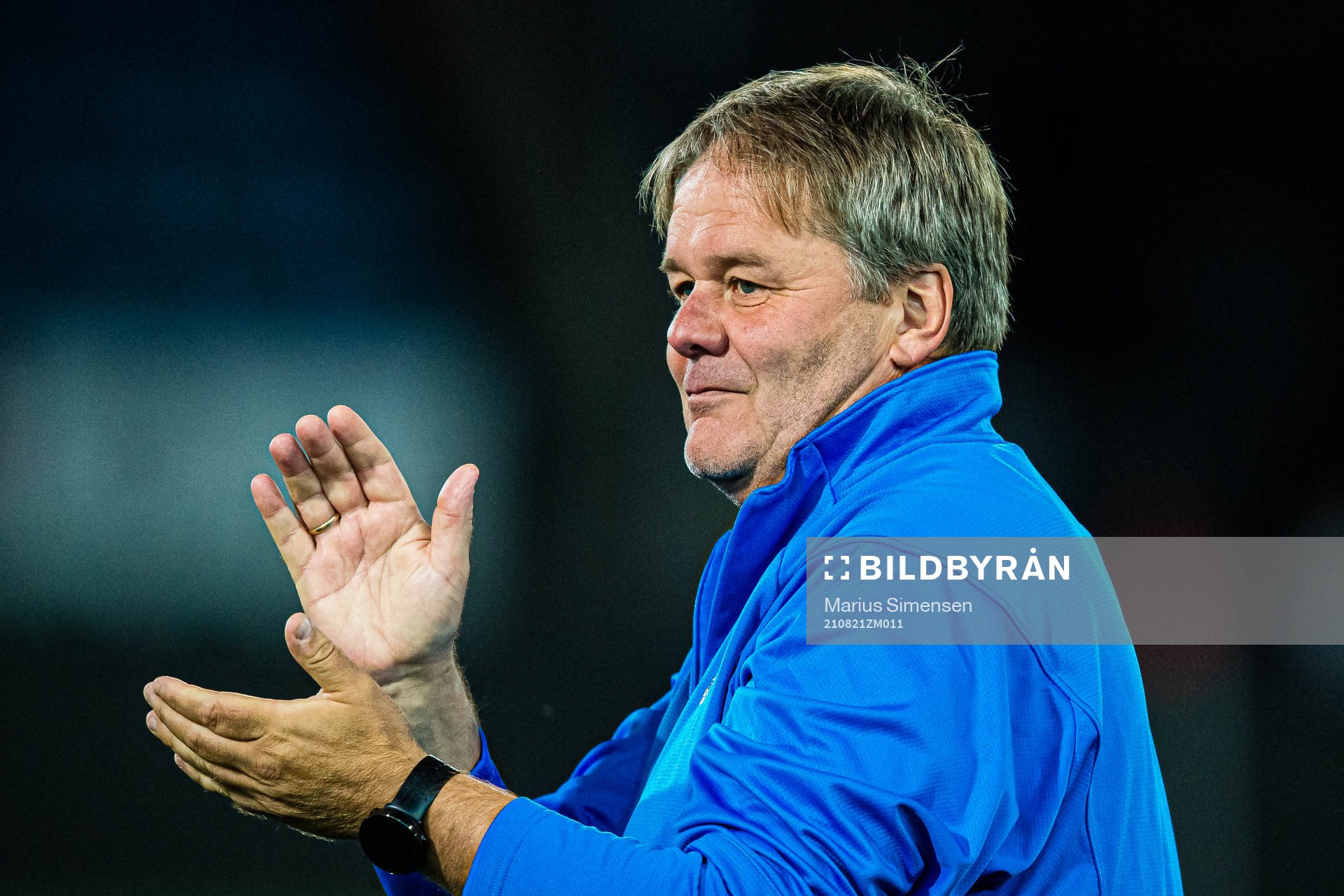 Bjørn Petter Ingebretsen, head coach of Strømsgodset, celebrates after the Eliteserien match between Strømsgodset and Brann on August 21, 2021 in Drammen.