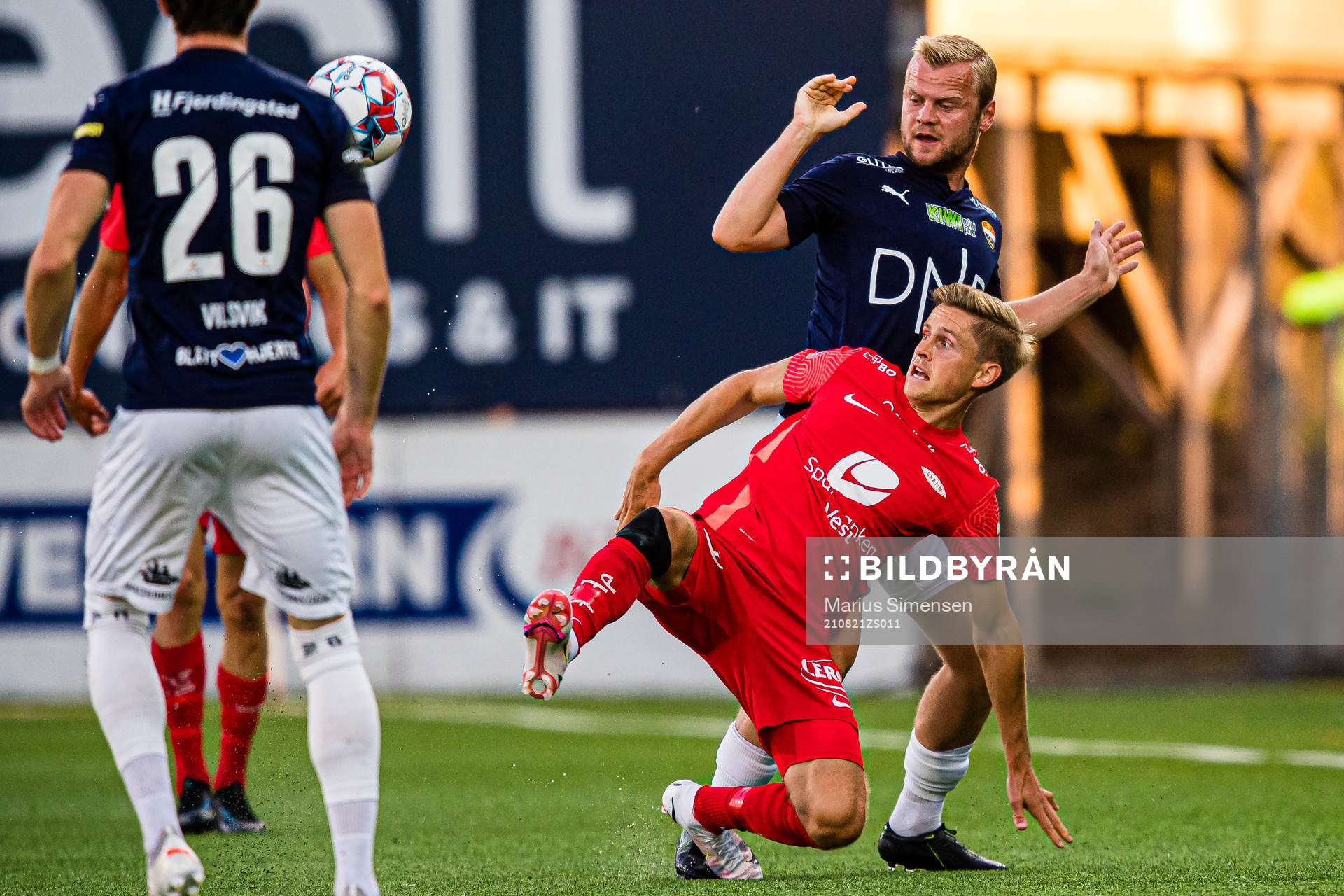 Thomas Grøgaard of Brann and Herman Sørby Stengel of Strømsgodset during the Eliteserien match between Strømsgodset and Brann on August 21, 2021 in Drammen.