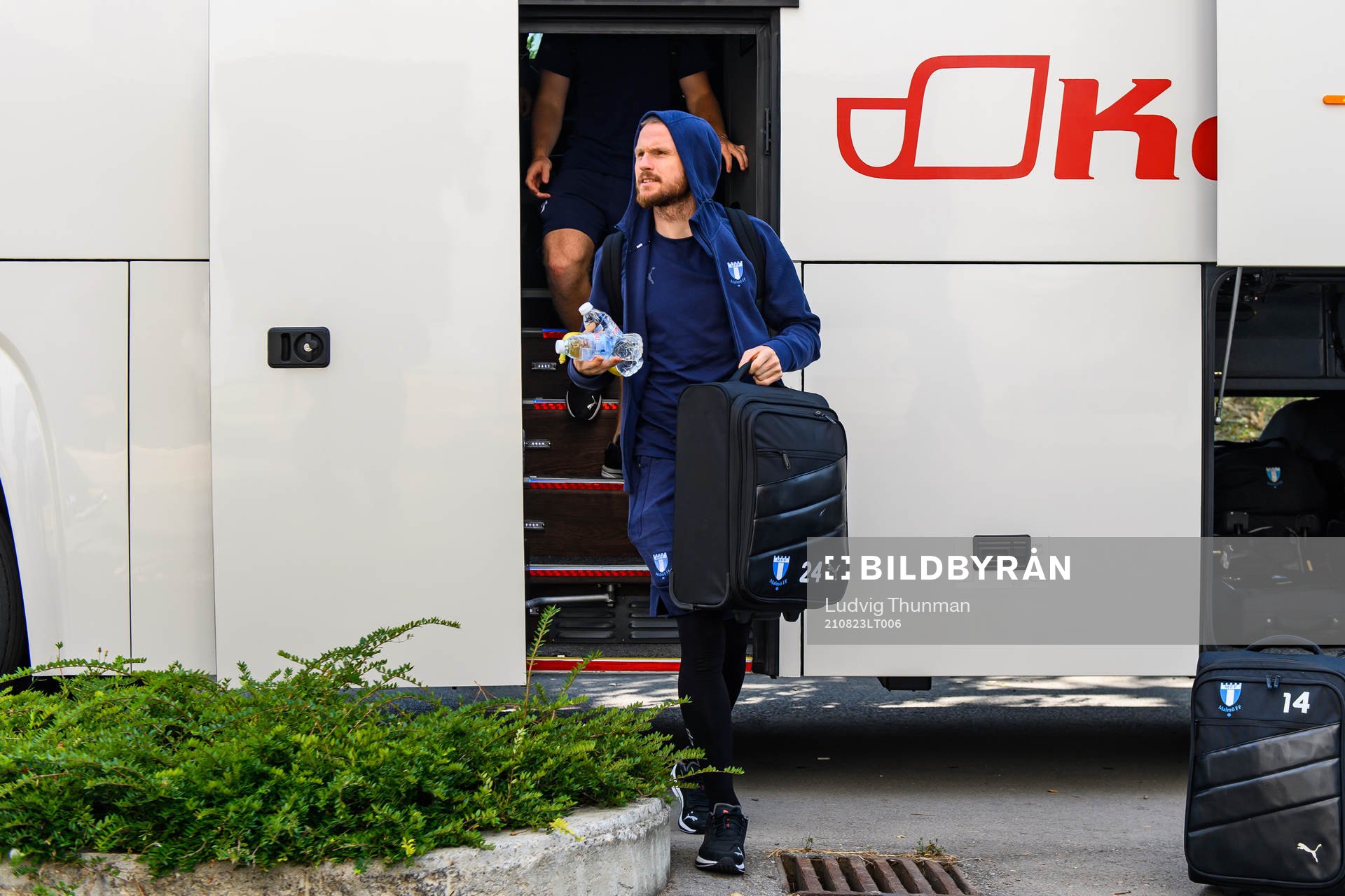 Lasse Nielsen of Malmö FF arrive at the team hotel