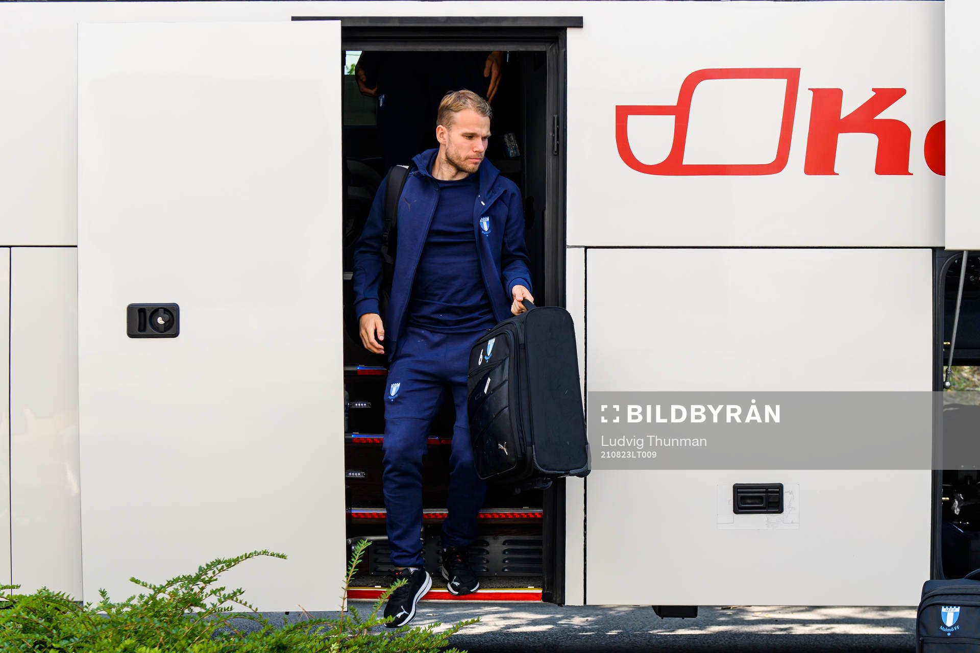 Oscar Lewicki of Malmö FF arrive at the team hotel