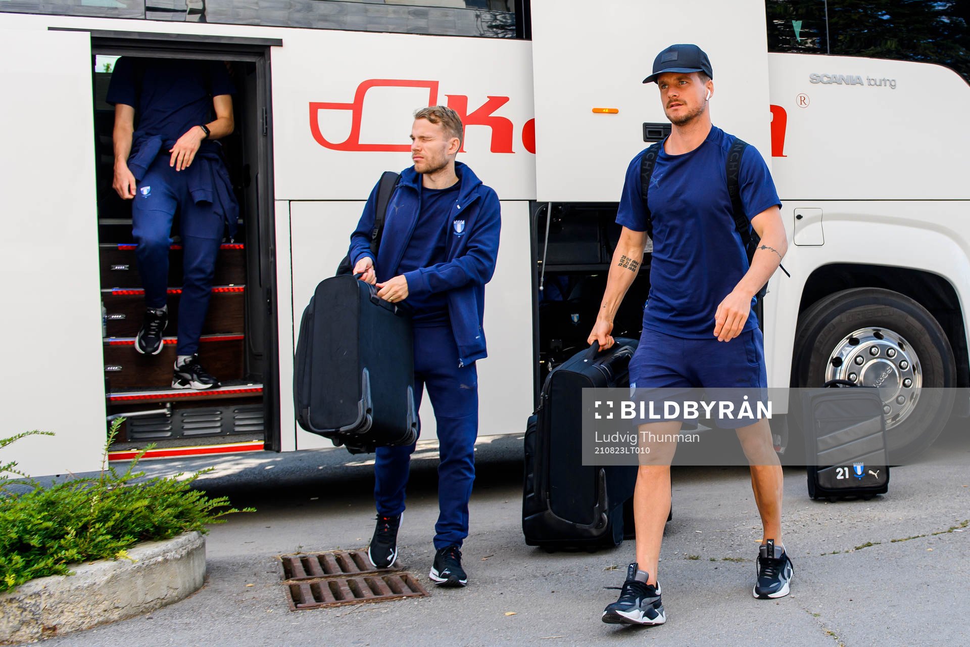 Oscar Lewicki and Eric Larsson of Malmö FF arrive at the