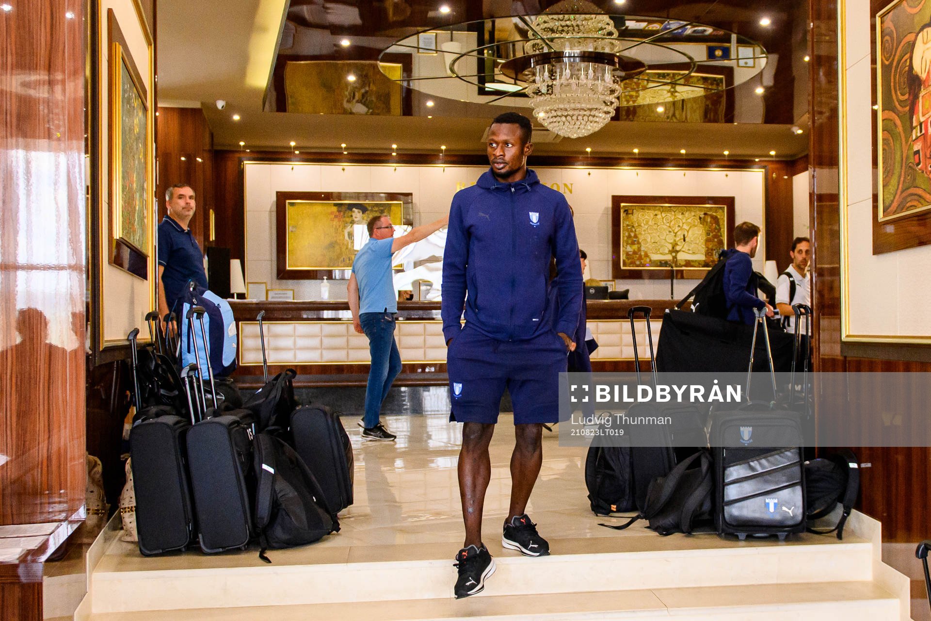 Bonke Innocent of Malmö FF arrive at the team hotel