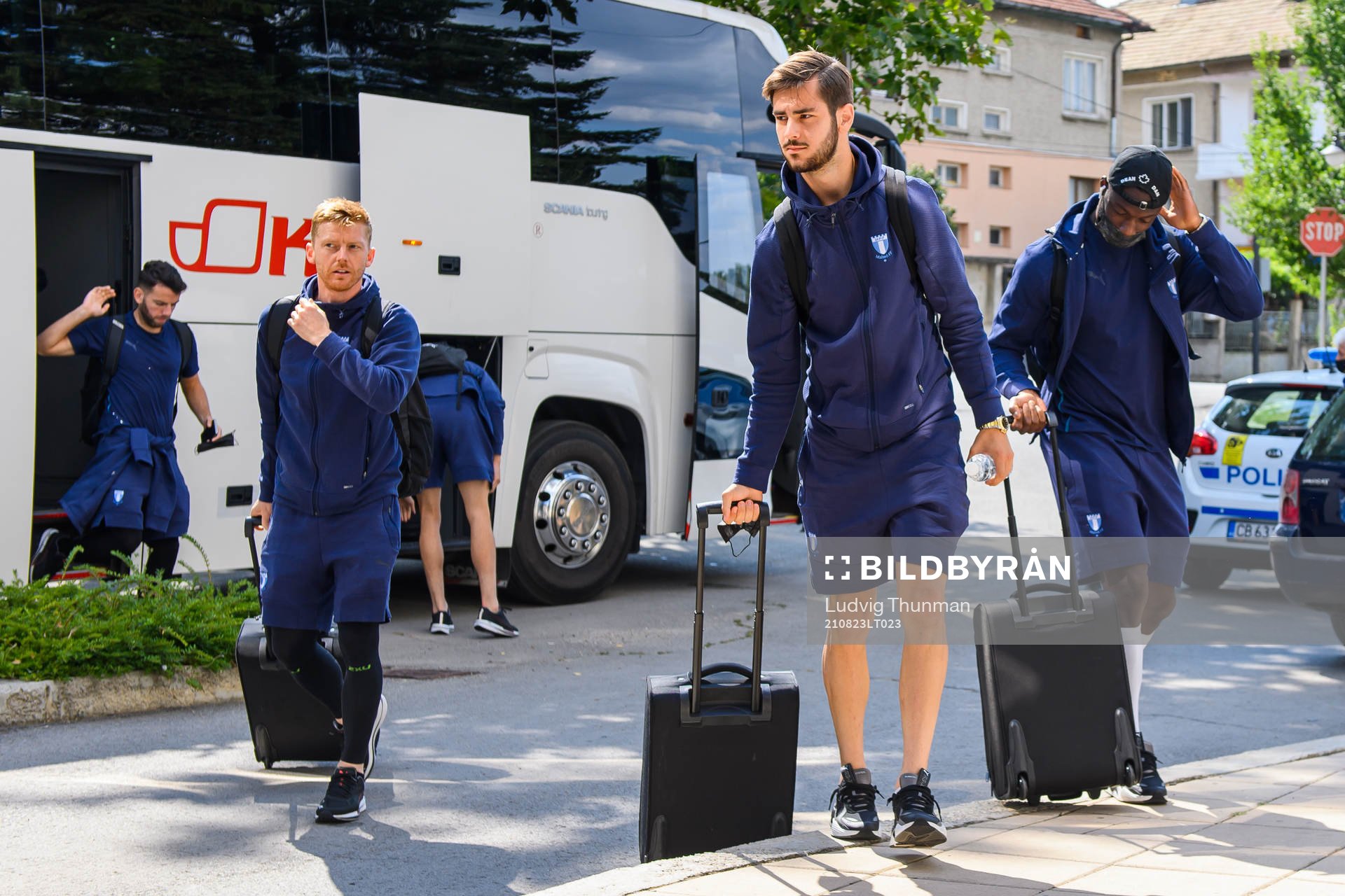 Veljko Birmancevic and Adi Nalic of Malmö FF arrive at the