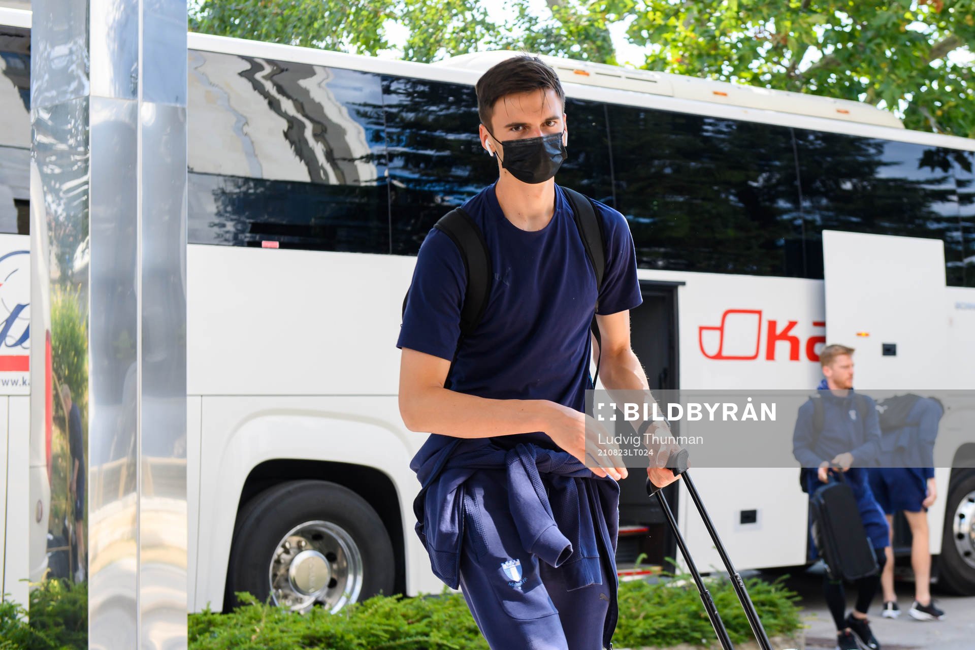 Peter Gwargis of Malmö FF arrive at the team hotel