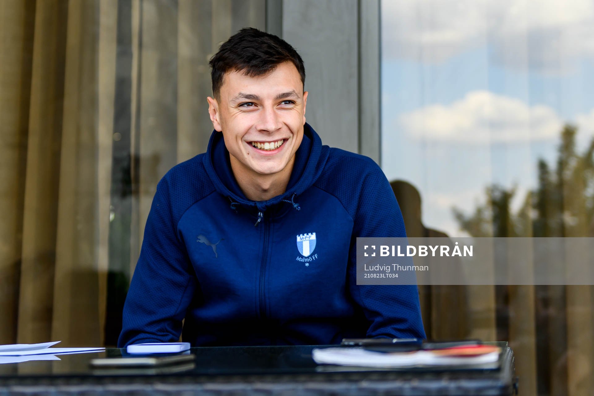 Anel Ahmedhodzic of Malmö FF is interviewed by the media