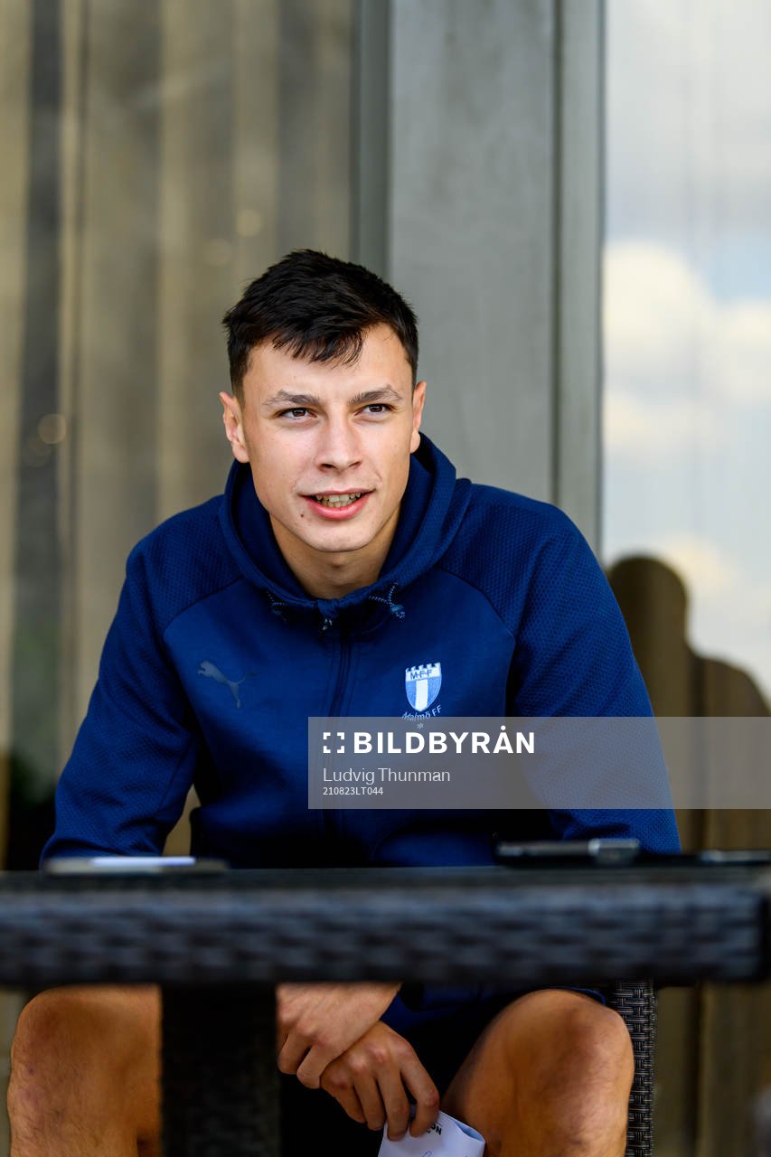 Anel Ahmedhodzic of Malmö FF is interviewed by the media