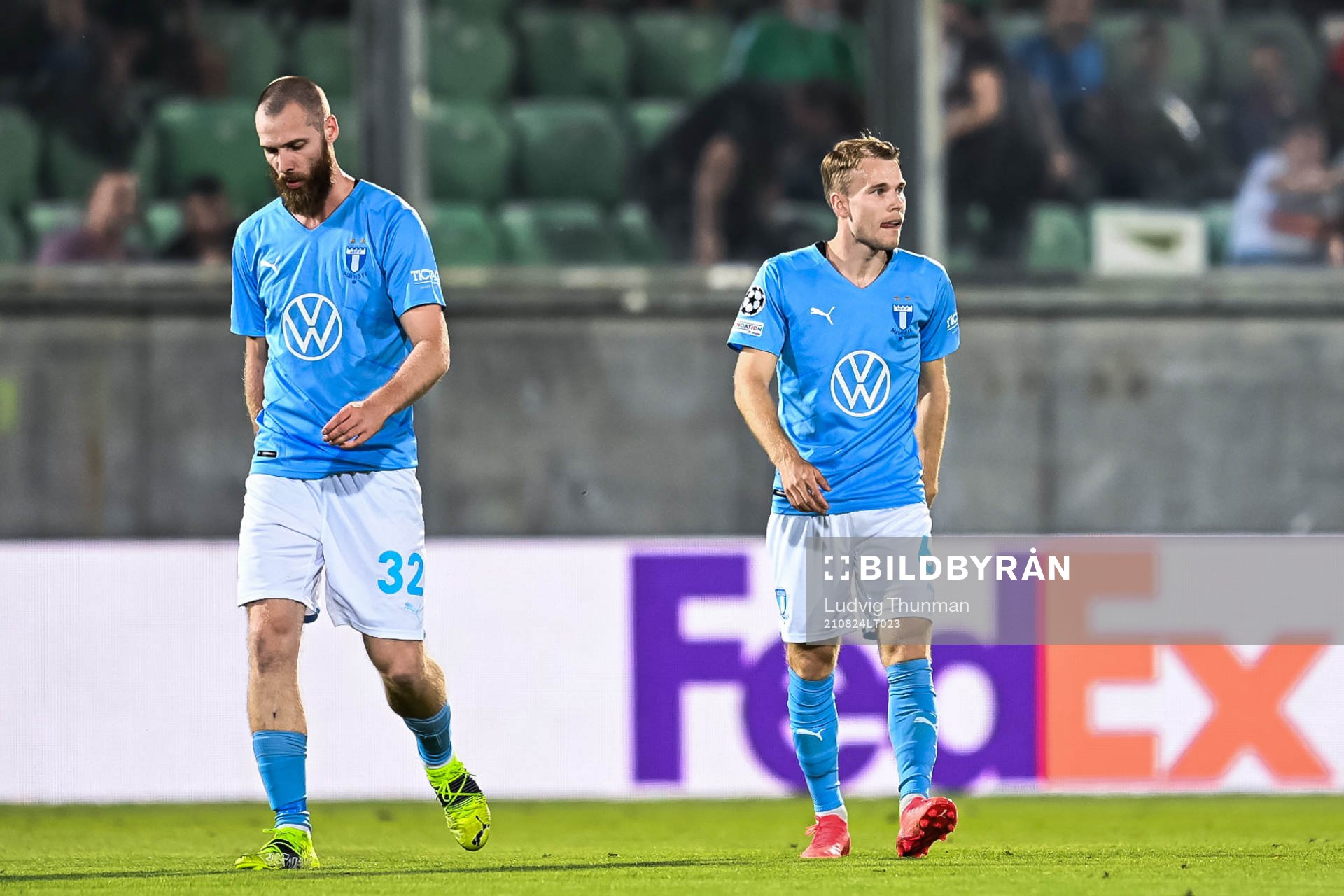 Jo Inge Berget and Oscar Lewicki of Malmö FF look dejected