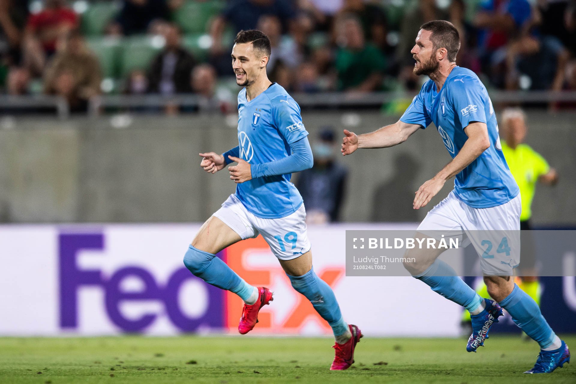 Veljko Birmancevic of Malmö FF celebrate with Lasse Nielsen