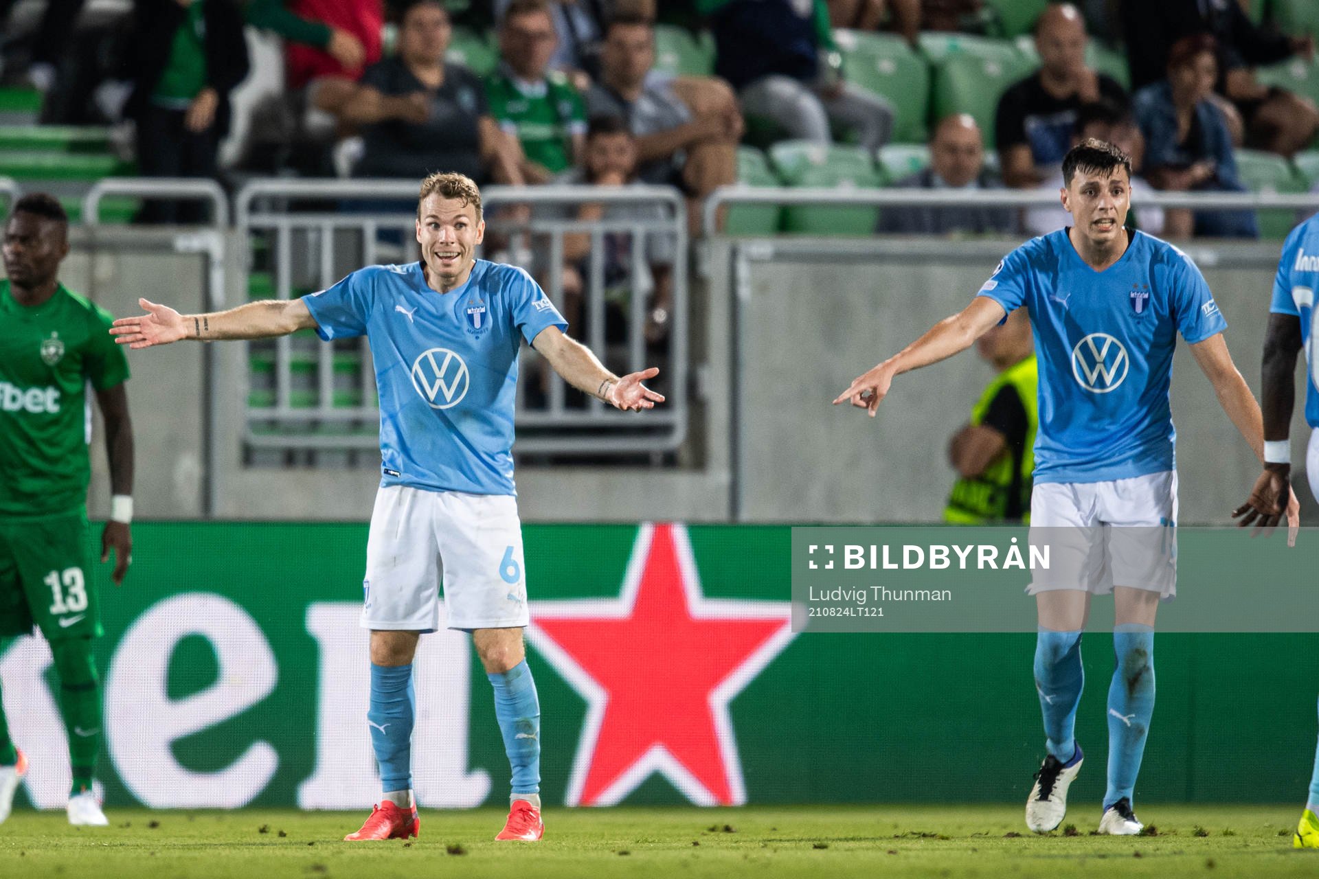 Oscar Lewicki and Anel Ahmedhodzic of Malmö FF reacts