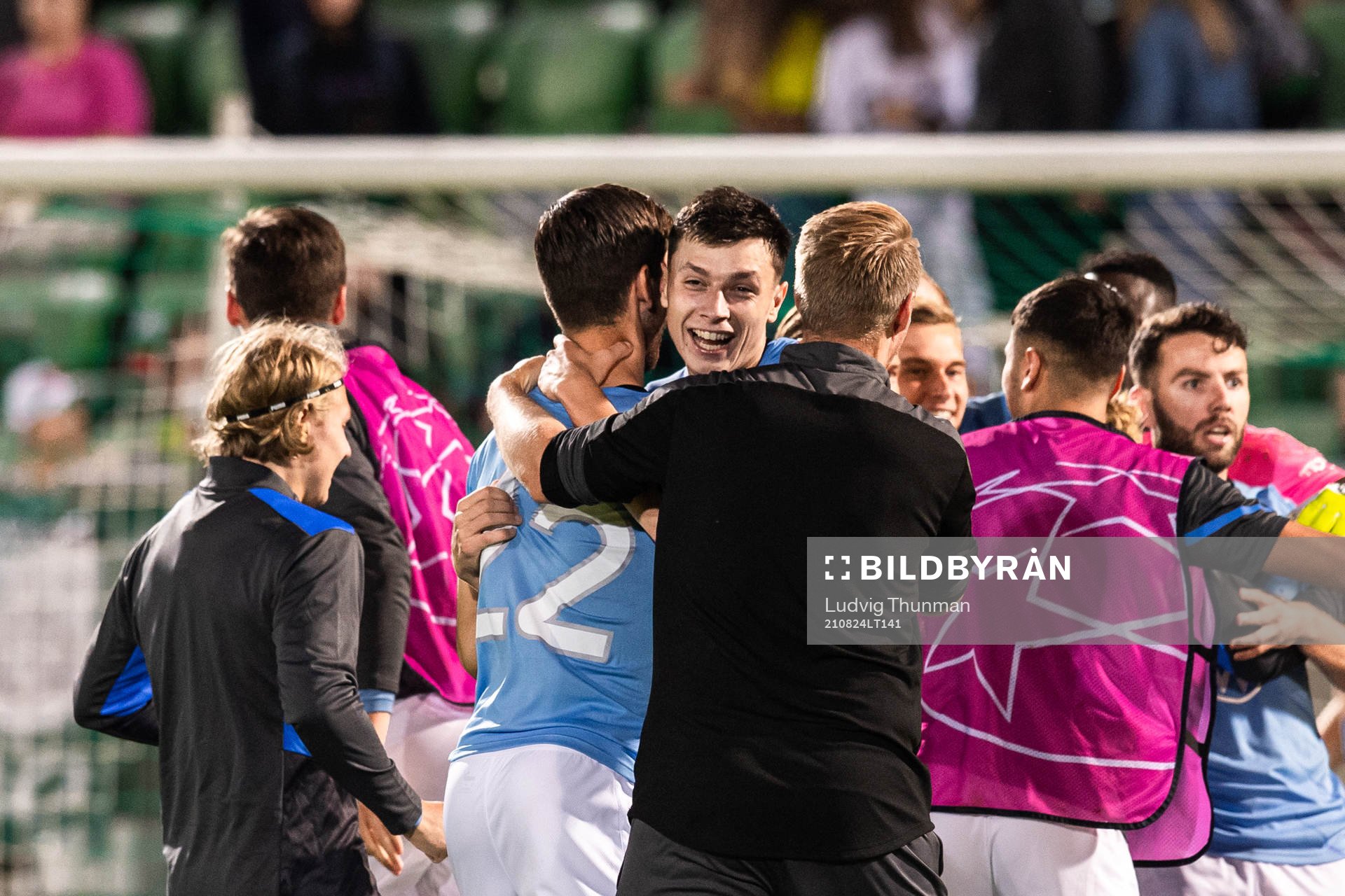 Anel Ahmedhodzic of Malmö FF celebrates after the UEFA Champions League playoff match between Ludogorets and Malmö FF on August 24, 2021 in Razgrad.