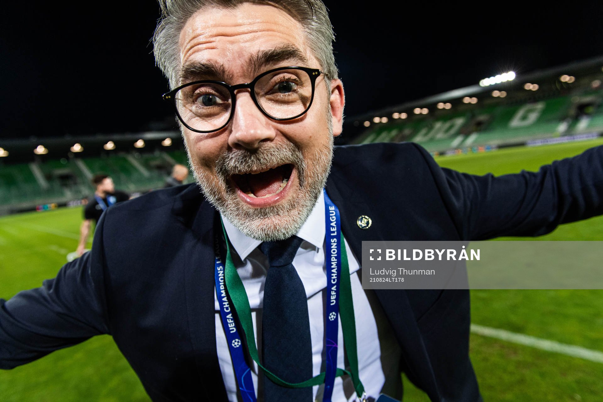 Niclas Carlnén, CEO of Malmö FF celebrates after the UEFA Champions League playoff match between Ludogorets and Malmö FF on August 24, 2021 in Razgrad. 