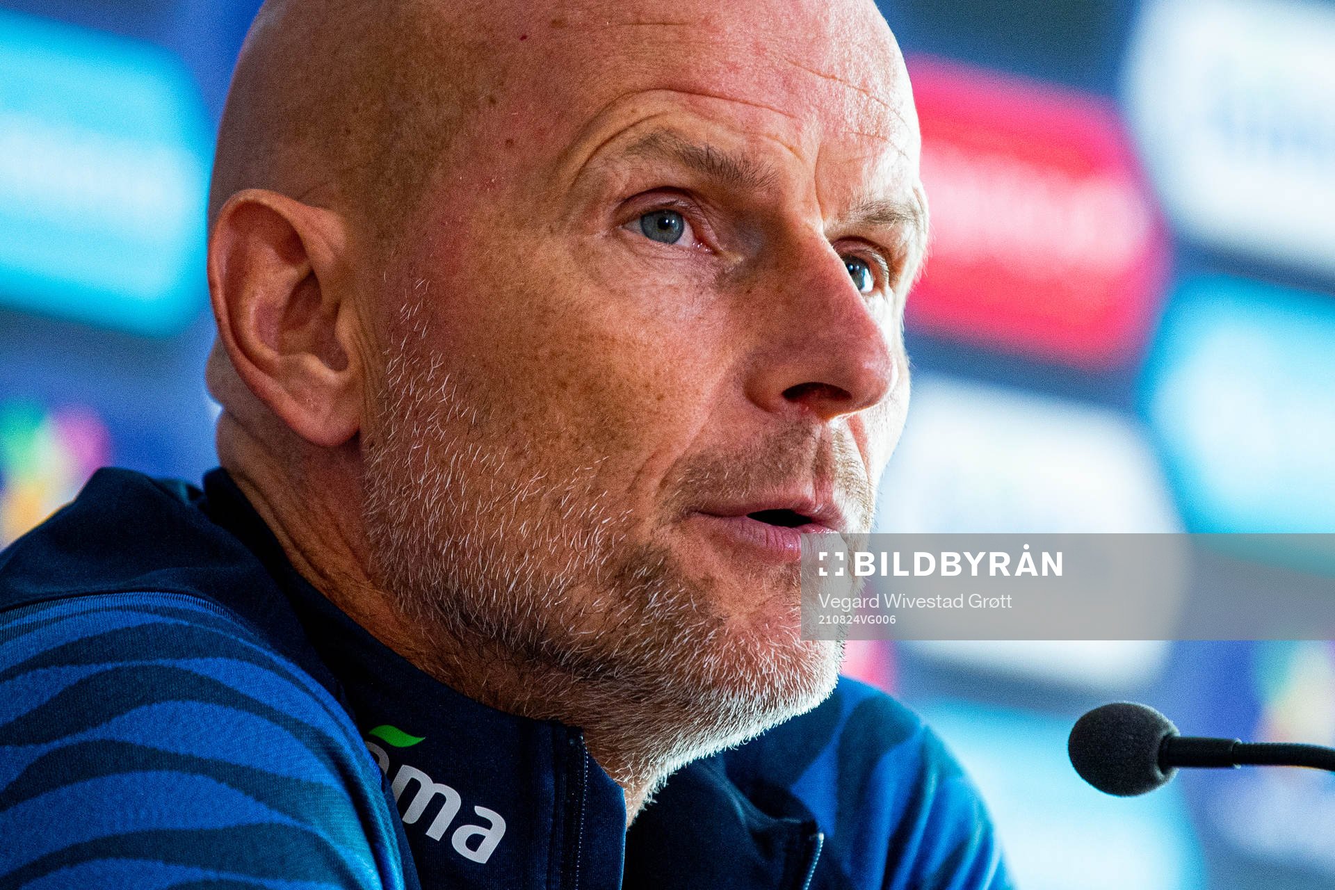Ståle Solbakken, head coach of the Norwegian national football team, presents the squad selection during a press conference on August 24, 2021 in Oslo.