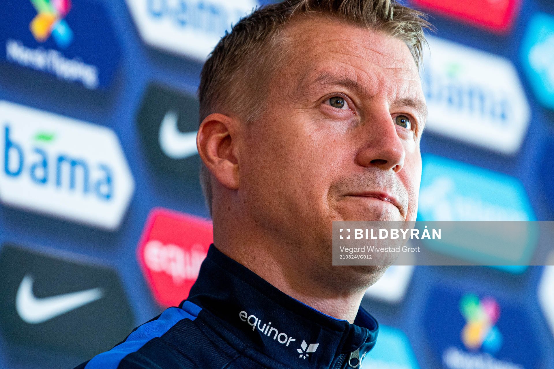Leif Gunnar Smerud, head coach of the Norwegian national U21 football team, presents the squad selection during a press conference on August 24, 2021 in Oslo.
