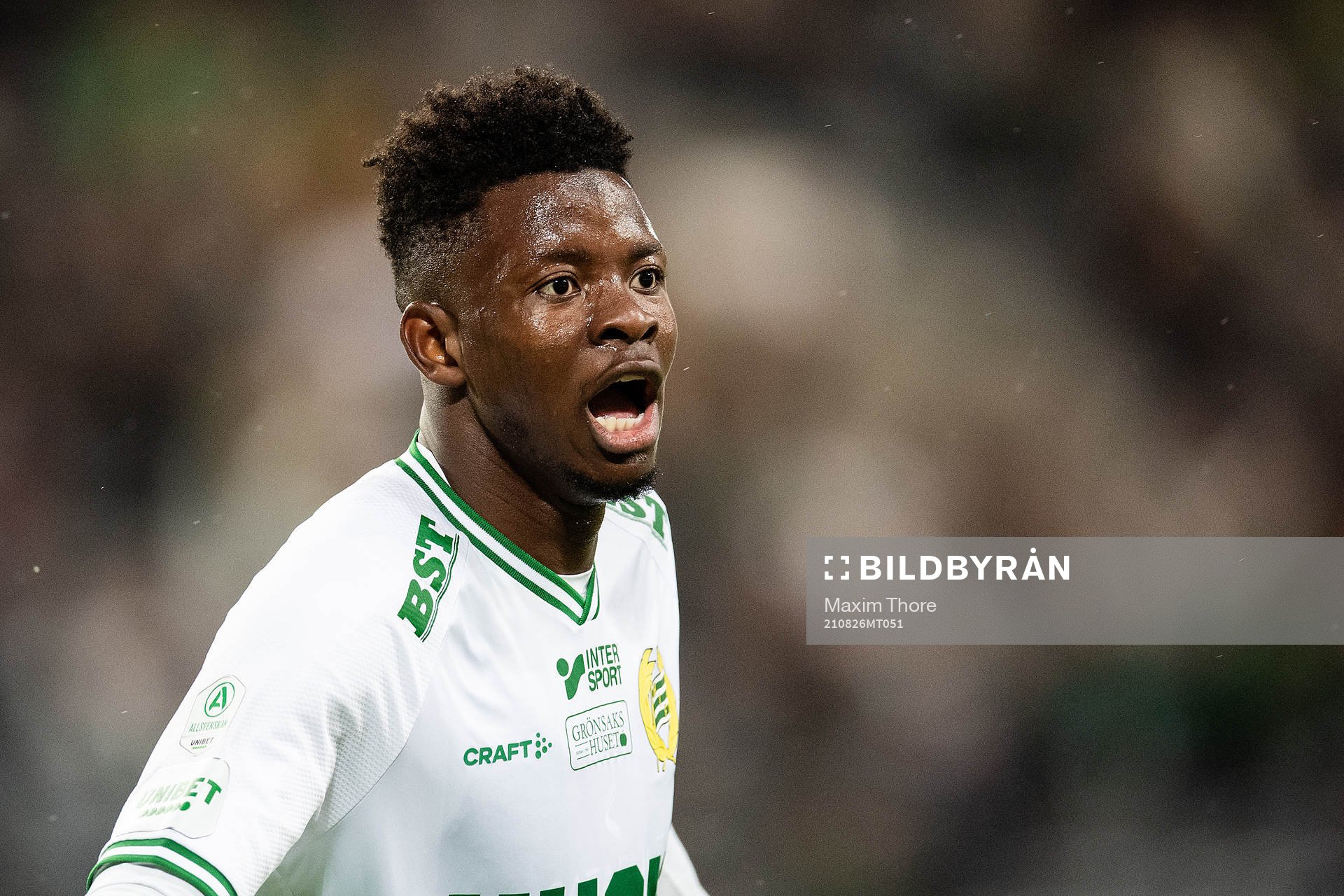 Aziz Mohammed Ouattara of Hammarby celebrates scoring 3-0 during the UEFA Conference League football match between Hammarby and Basel on August 26, 2021 in Stockholm.