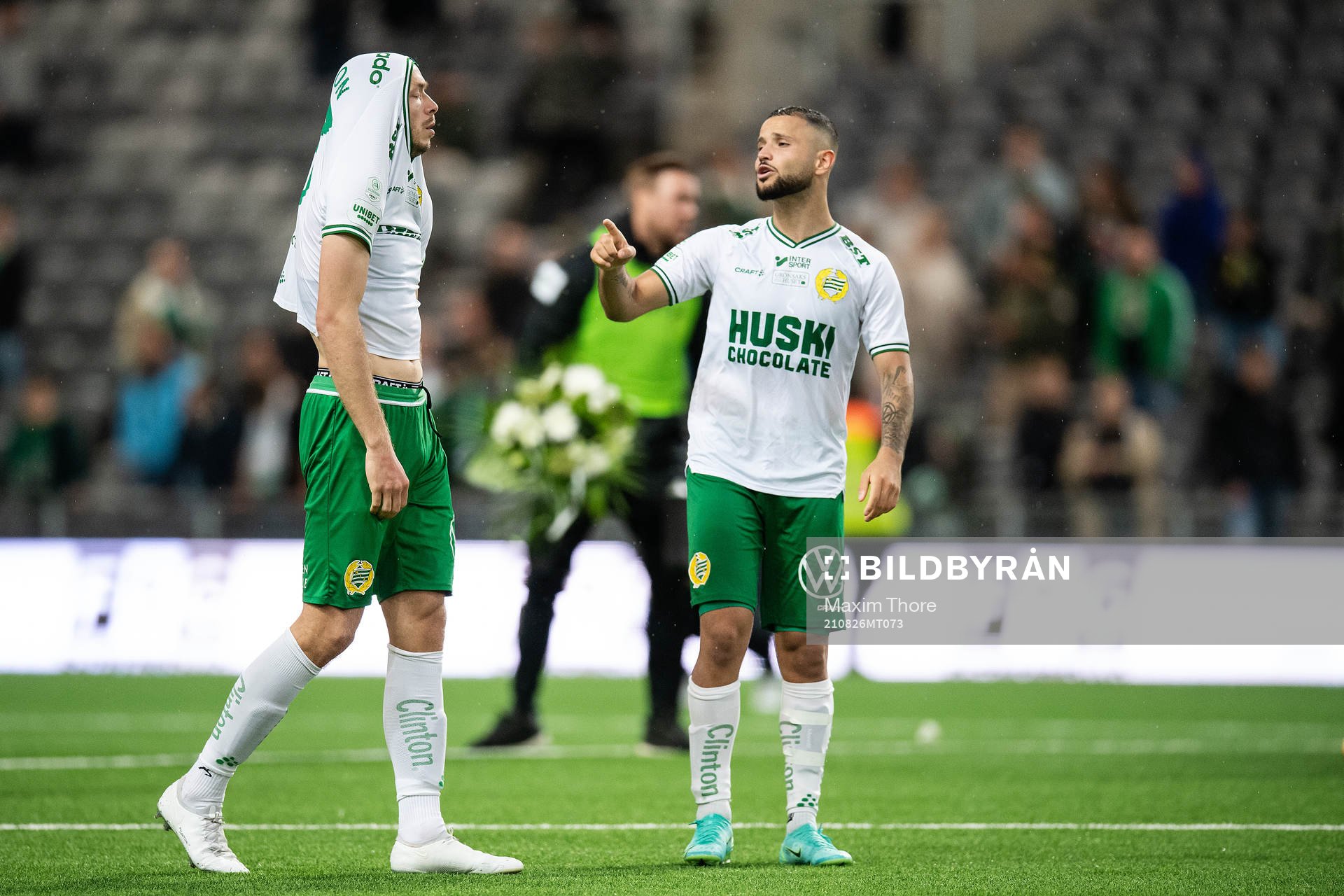 Jon Gudni Fjoluson and goalkeeper Darijan Bojanic of