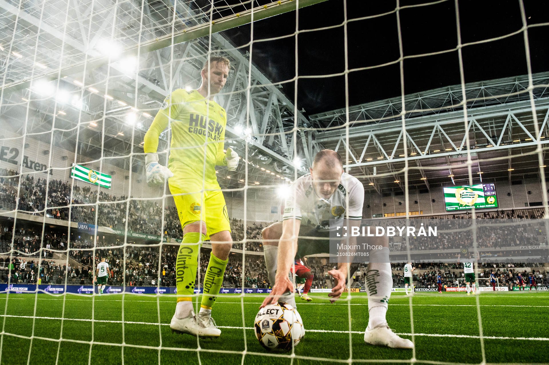 Goalkeeper David Ousted and Jon Gudni Fjoluson of Hammarby