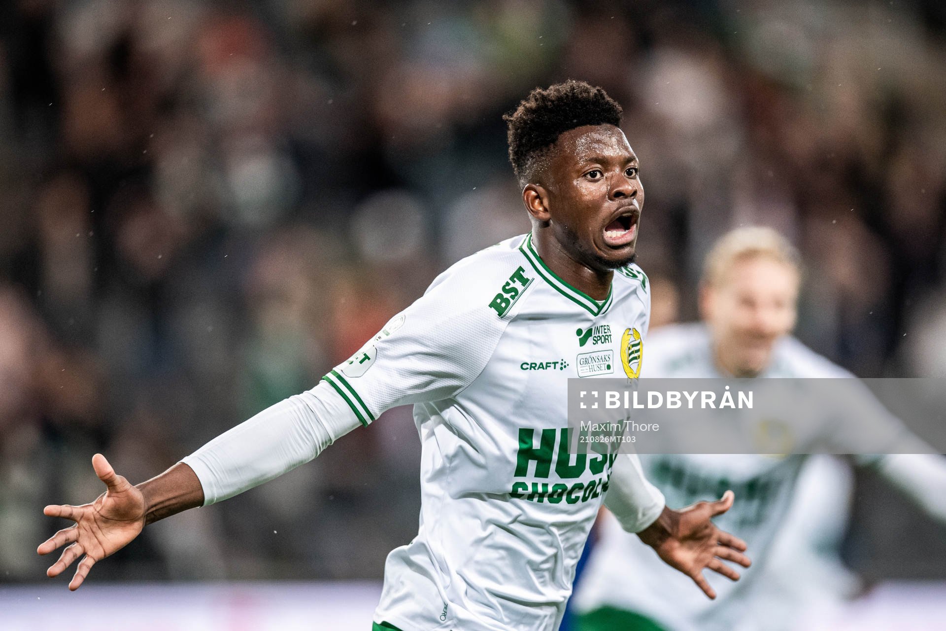 Aziz Mohammed Ouattara of Hammarby celebrates after scoring the 3-0 goal during the UEFA Conference League football match between Hammarby and Basel on August 26, 2021 in Stockholm. 