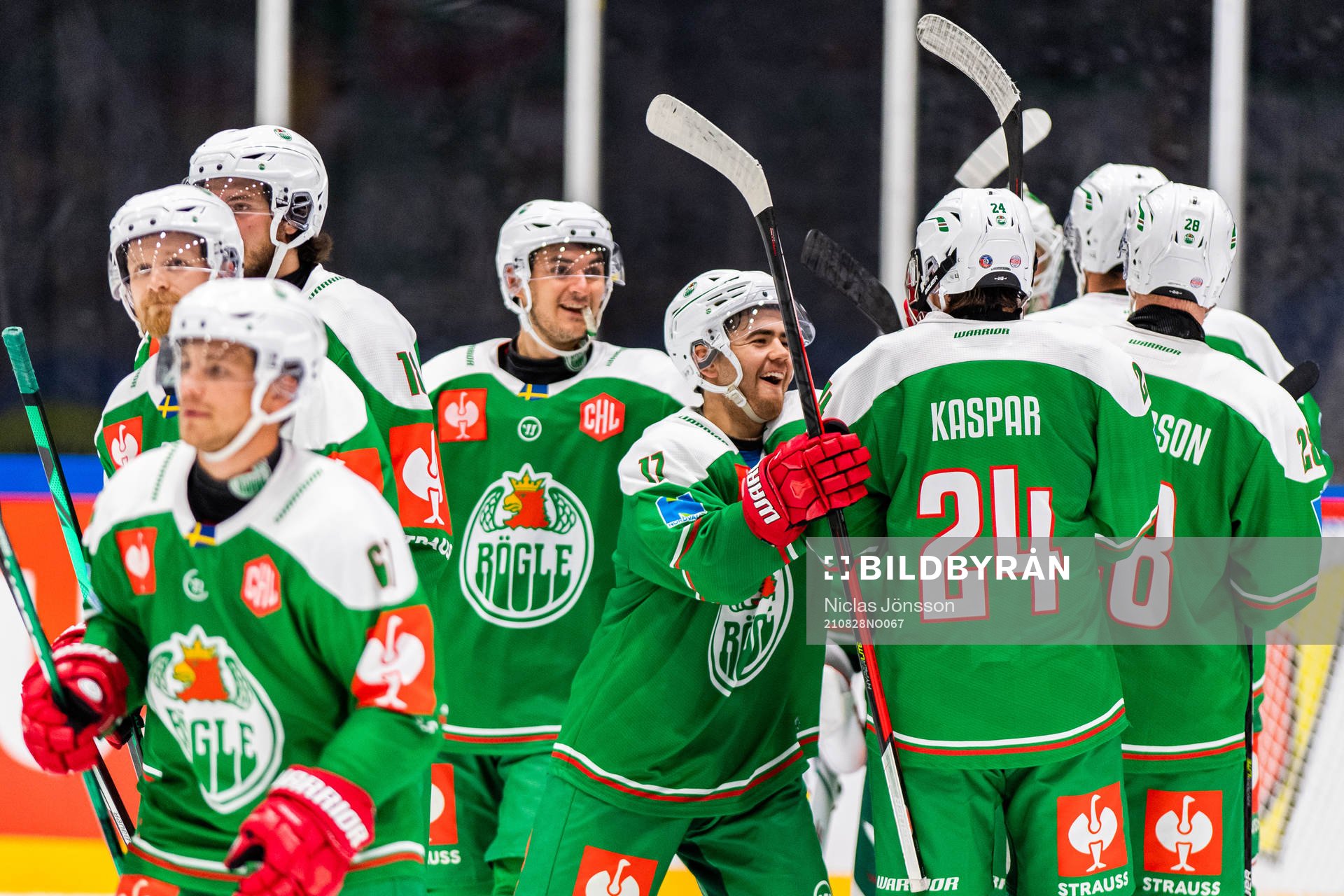 Philip Granath and Marco Kasper of Rögle celebrate