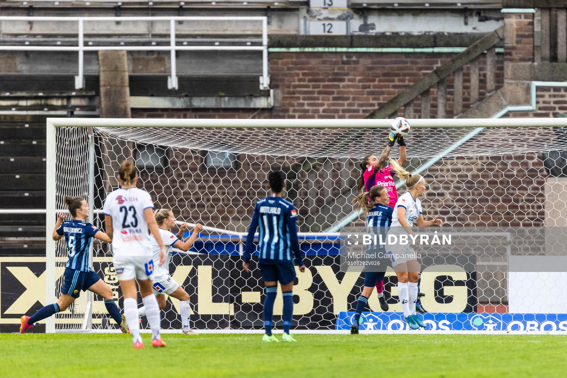 Djurgårdens målvakt Kelsey Daugherty under fotbollsmatchen i Damallsvenskan mellan Djurgården och Växjö den 28 augusti 2021 i Stockholm.