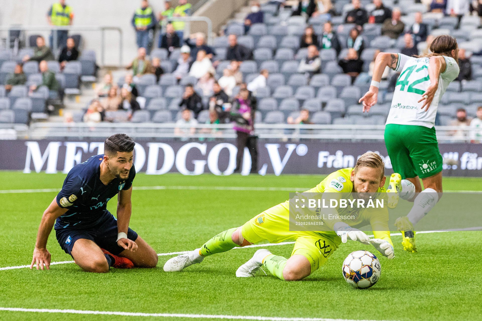 Malmö FFs Antonio Colak och Hammarbys målvakt David Ousted