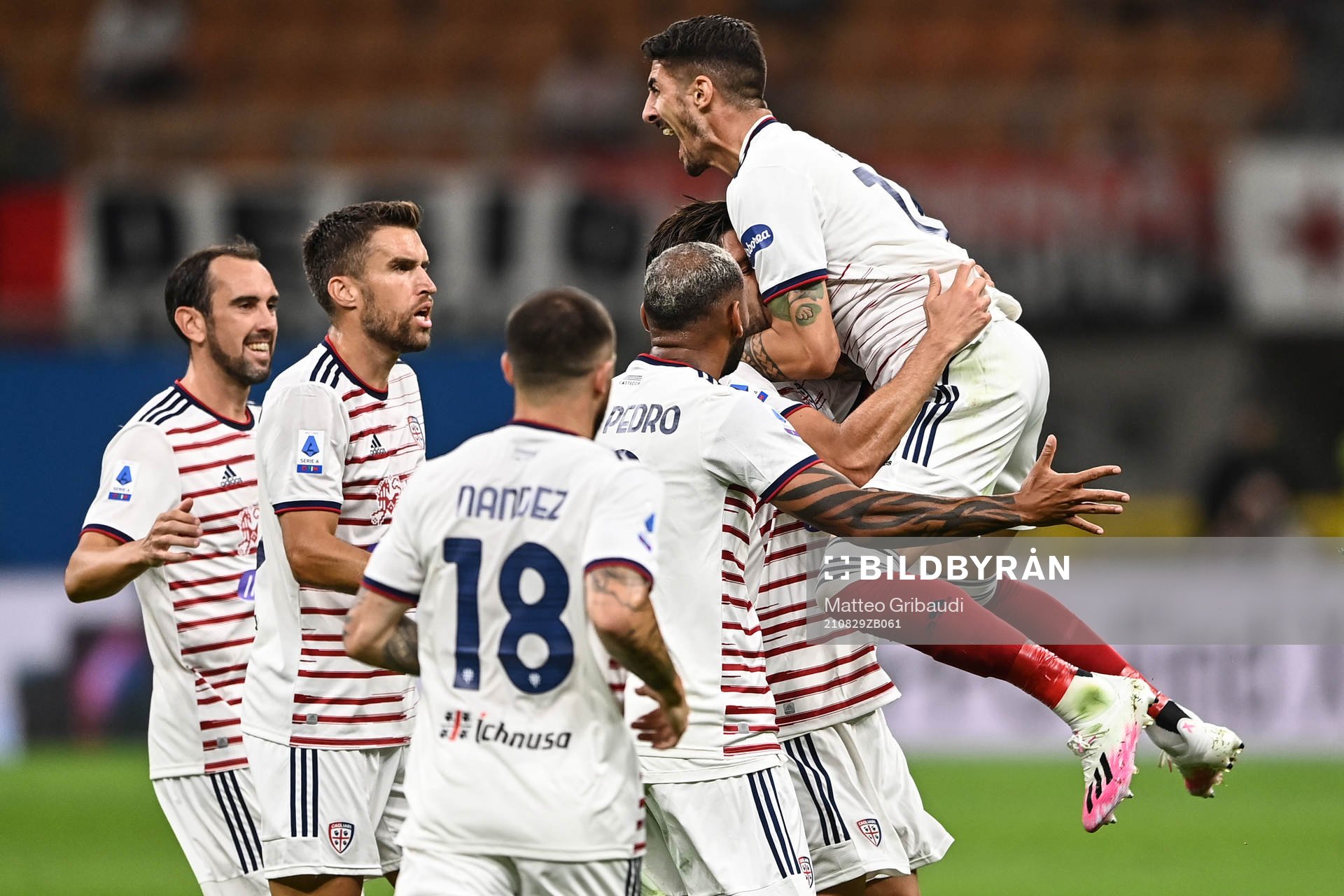 Alessandro Deiola of Cagliari celebrates scoring a goal