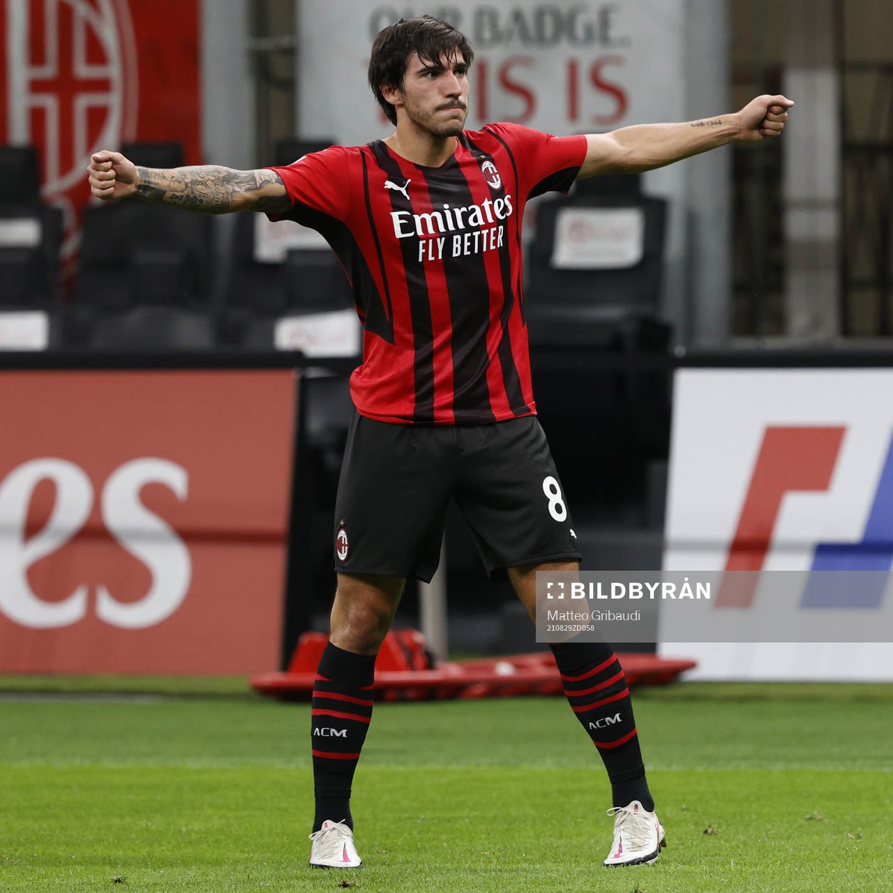 Sandro Tonali of Milan celebrates scoring a goal
