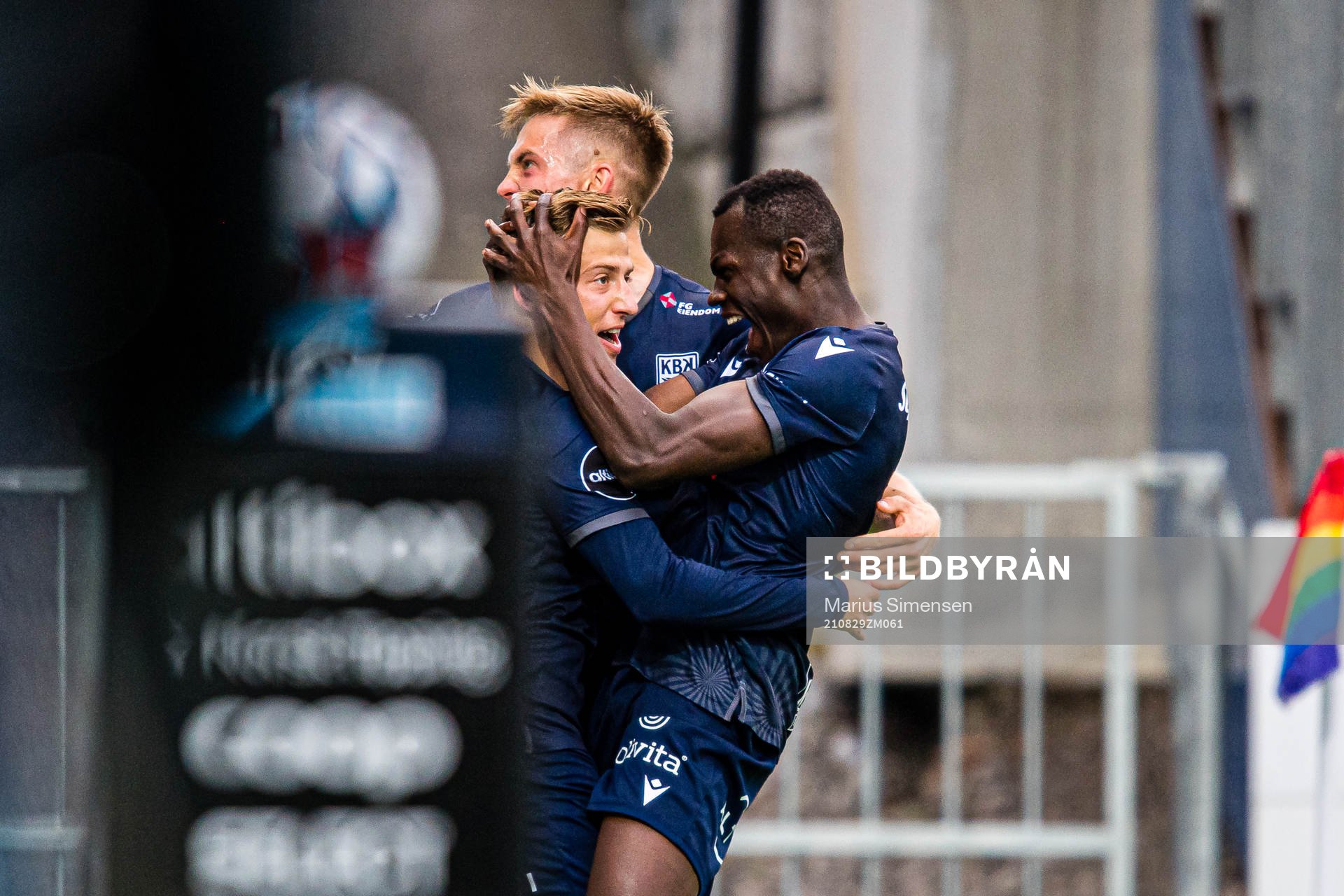 Agon Mucolli of Kristiansund celebrates with Moses Dramwi