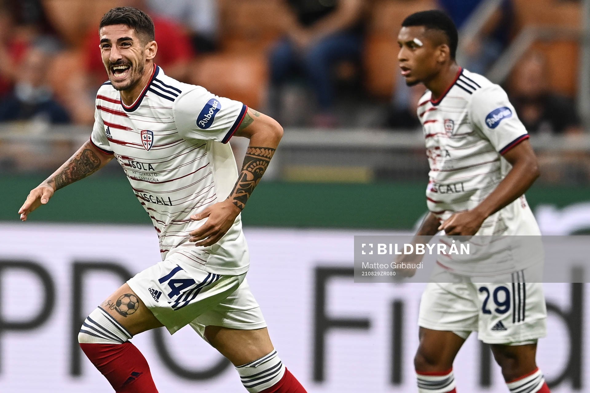 Alessandro Deiola of Cagliari celebrates scoring a goal