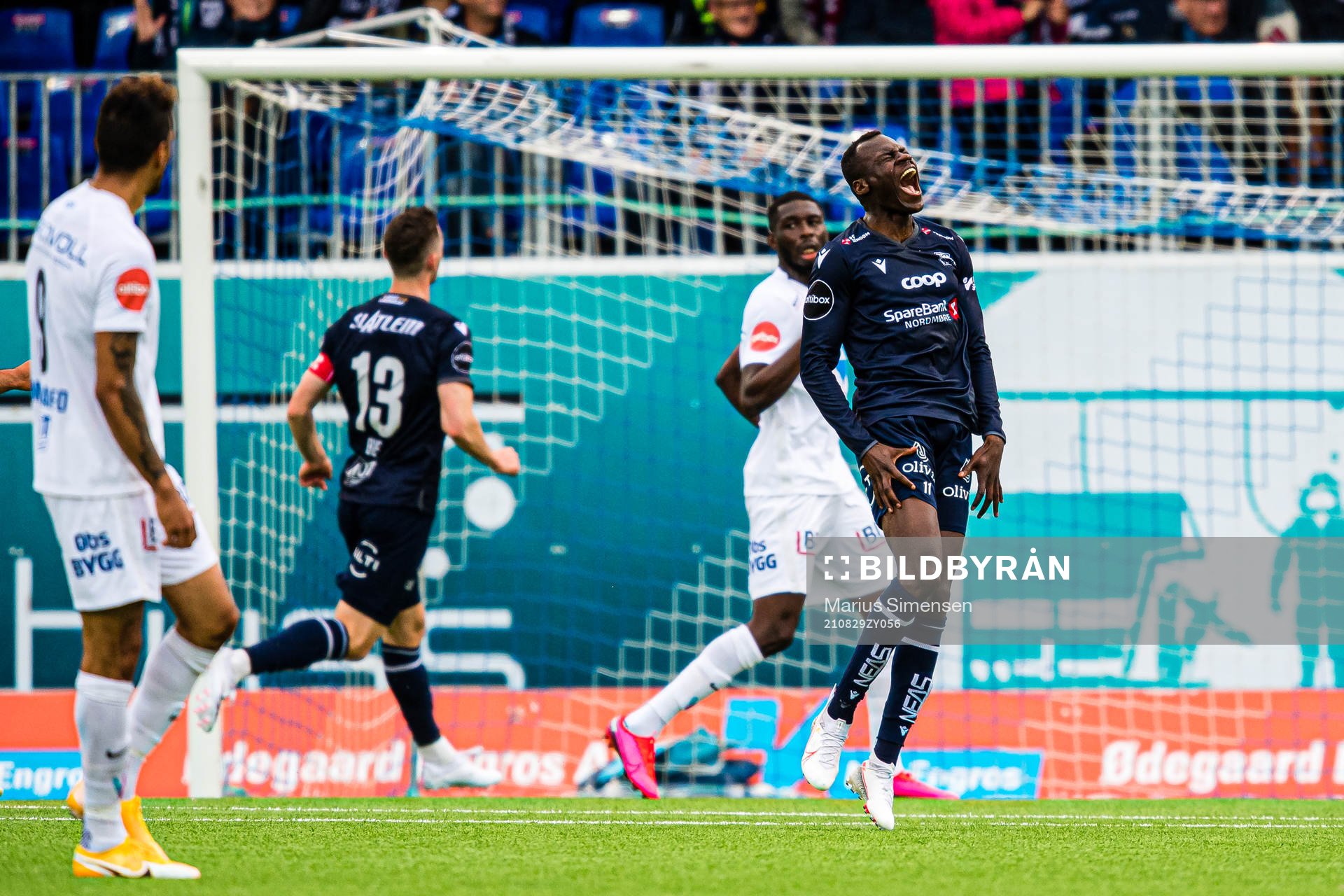 Moses Dramwi Mawa of Kristiansund reacts